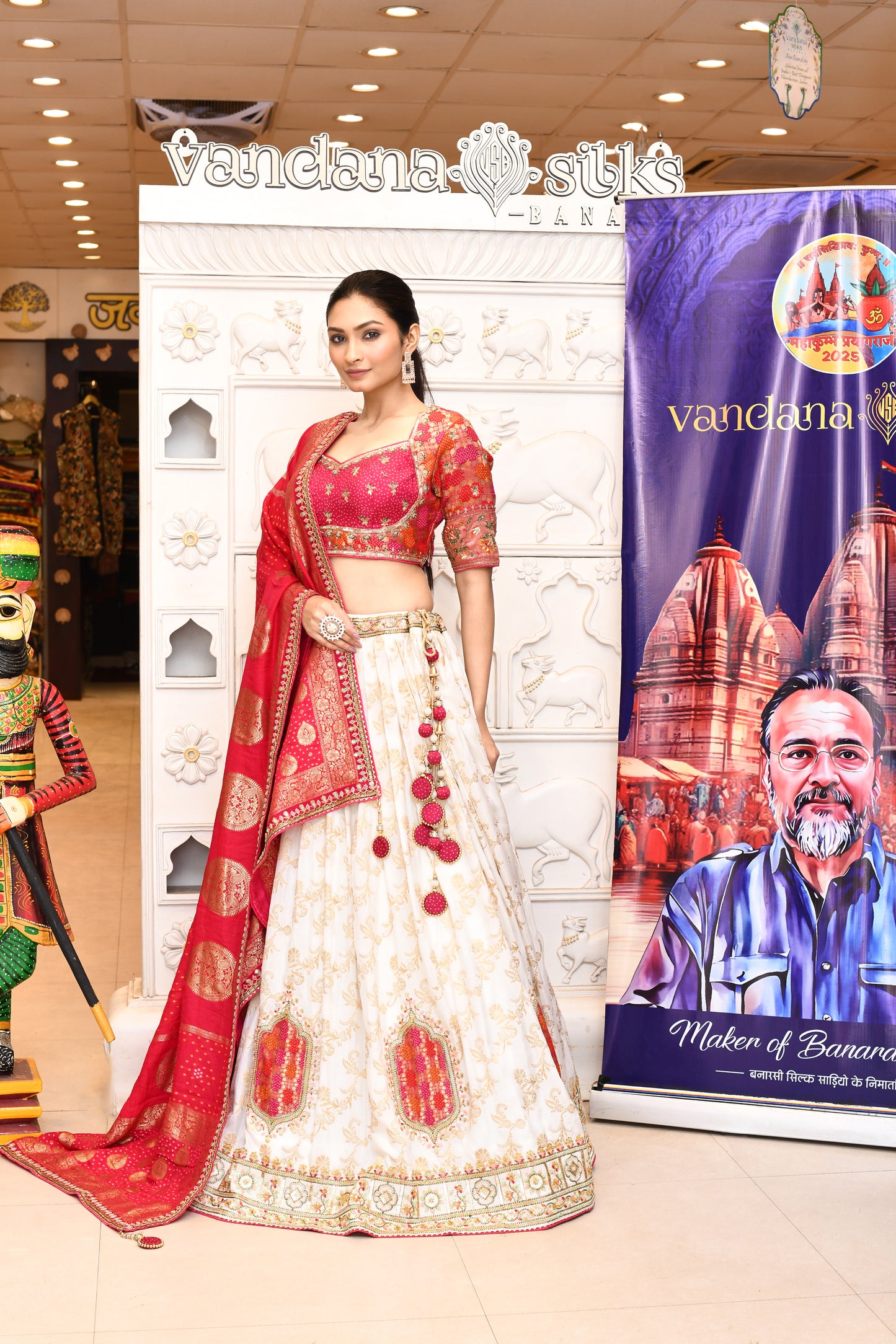 "Natheshwari" White Pure Banarasi Designer Lehenga