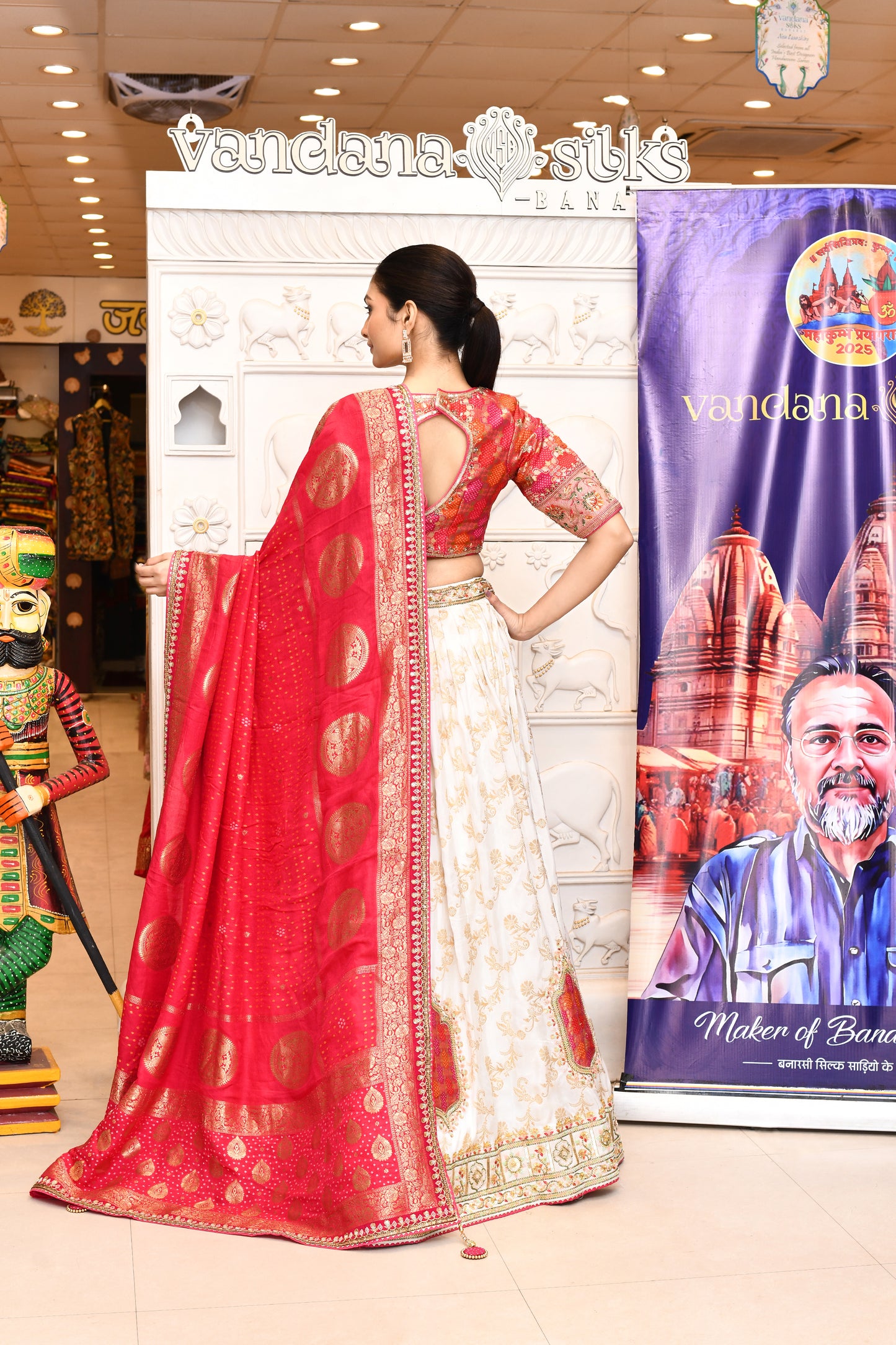 "Natheshwari" White Pure Banarasi Designer Lehenga