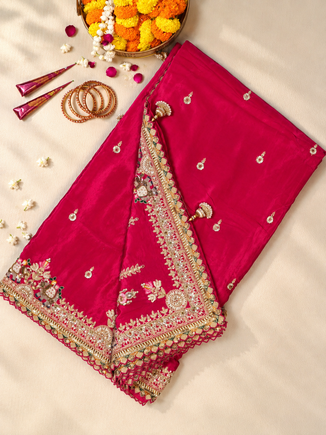 Karwa Chauth Special – Dark Fuchsia Pink Georgette Crepe Silk Saree