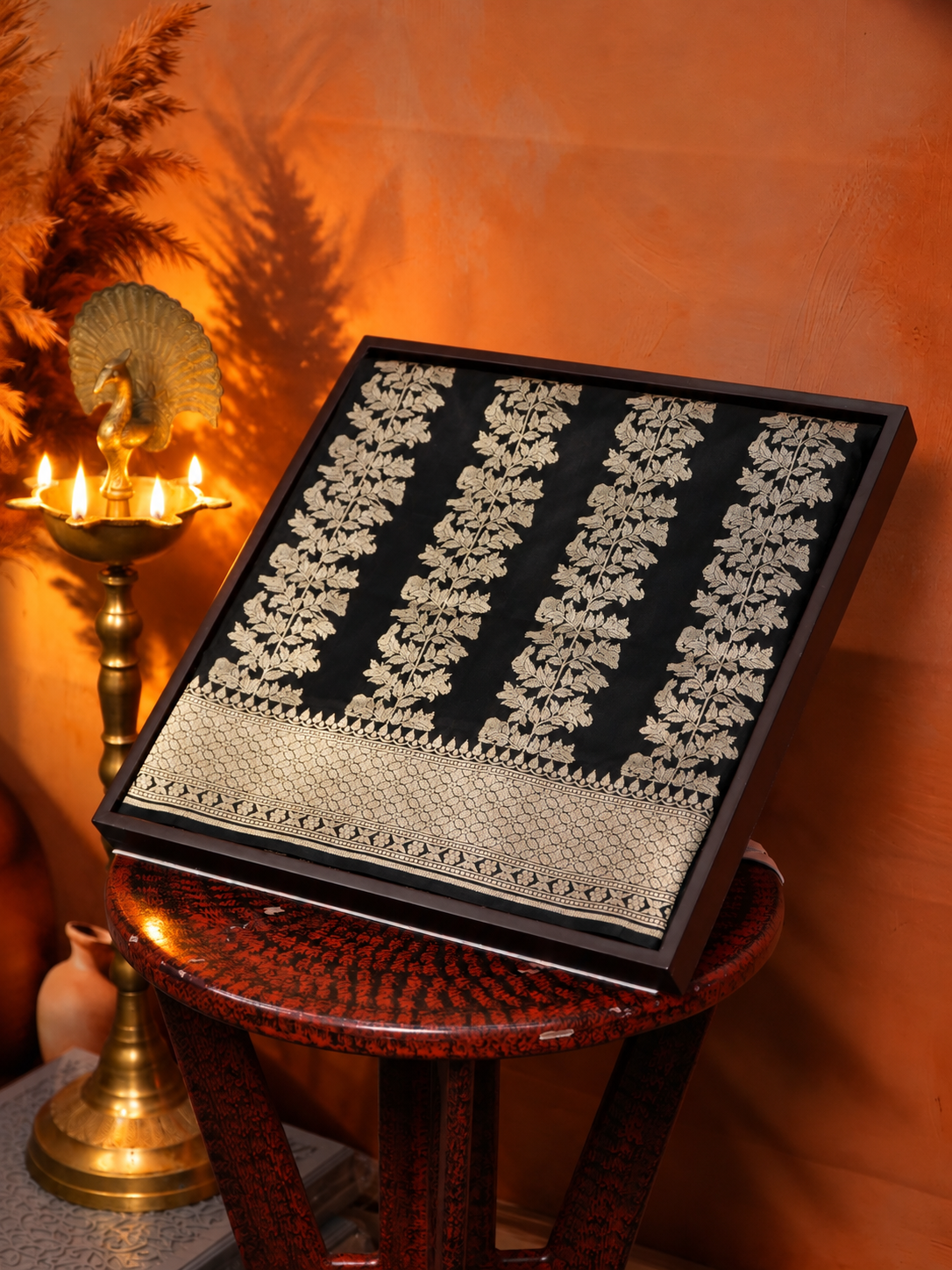 "VIRASAT 186" Pure Handloom Katan Silk Saree With Elegant Vertical Stripes with Traditional Border & Pall