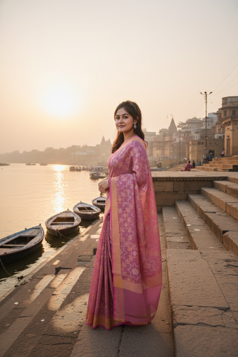 "VIRASAT 261" Banarasi Nelambari Pure Cotton Jamdani Sona Rupa Silk Saree