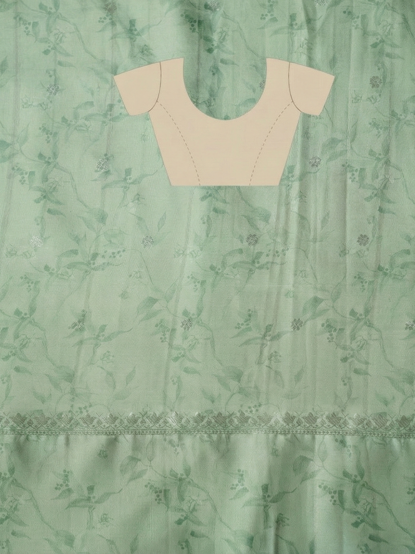 "UTSAV BANARAS 240" Banarasi Nature-Inspired Pastel Green Block Print Soft Silk Saree