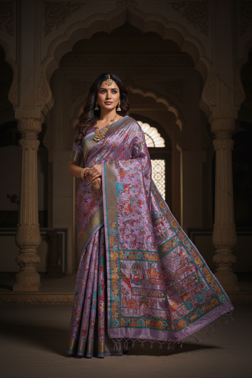 "Waah Banaras 077" Banarasi Lavender Meenakari Mashru Silk Saree