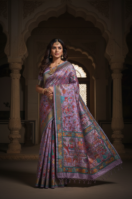 "Waah Banaras 077" Banarasi Lavender Meenakari Mashru Silk Saree