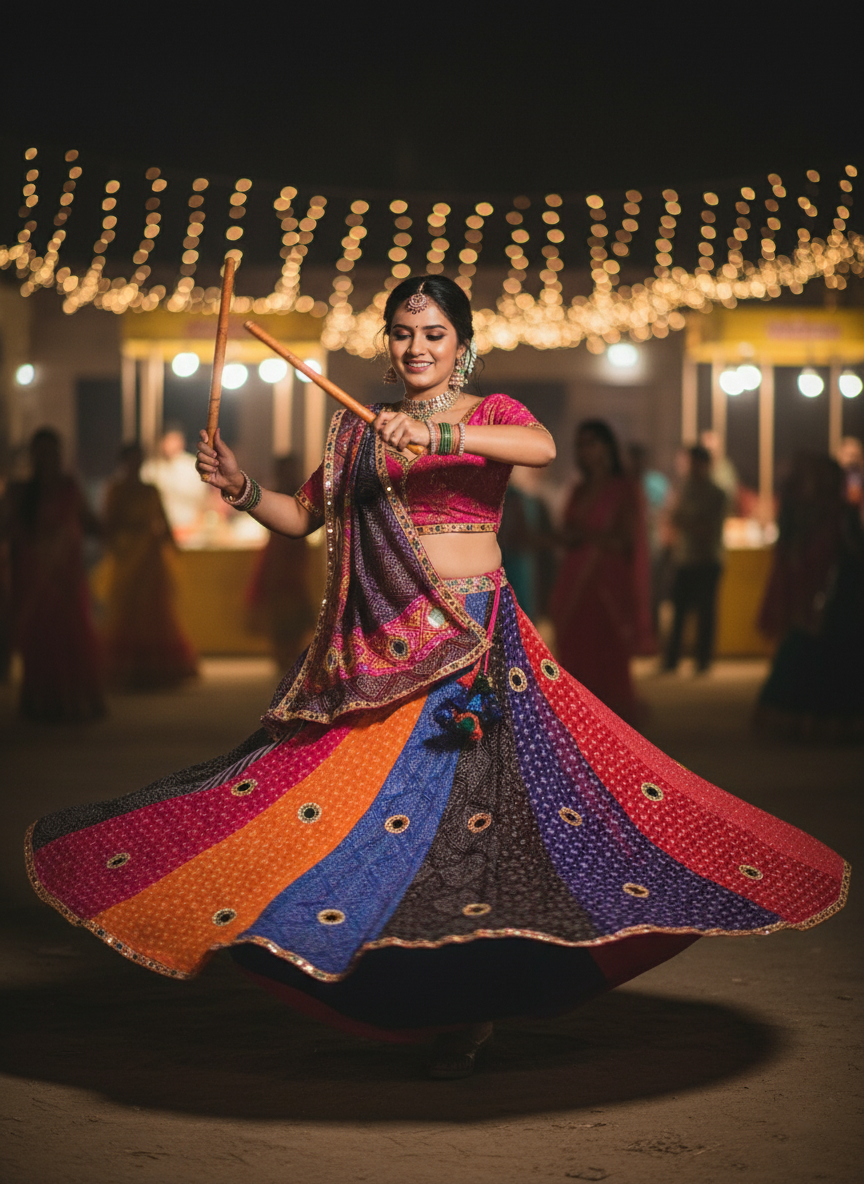 "MANSI 047" Banarasi Georgette Skirt with Bandhani Print & Mirror Work Detailing