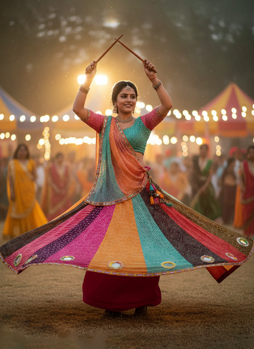 "MANSI 051" Banarasi Georgette Skirt with Bandhani Print & Mirror Work Detailing