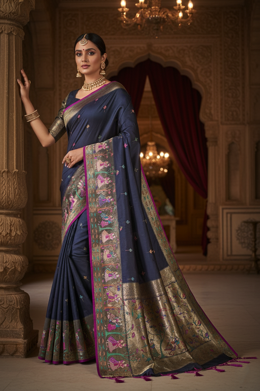 "Waah Banaras 76" Banarasi Black Meenakari Mashru Silk Saree