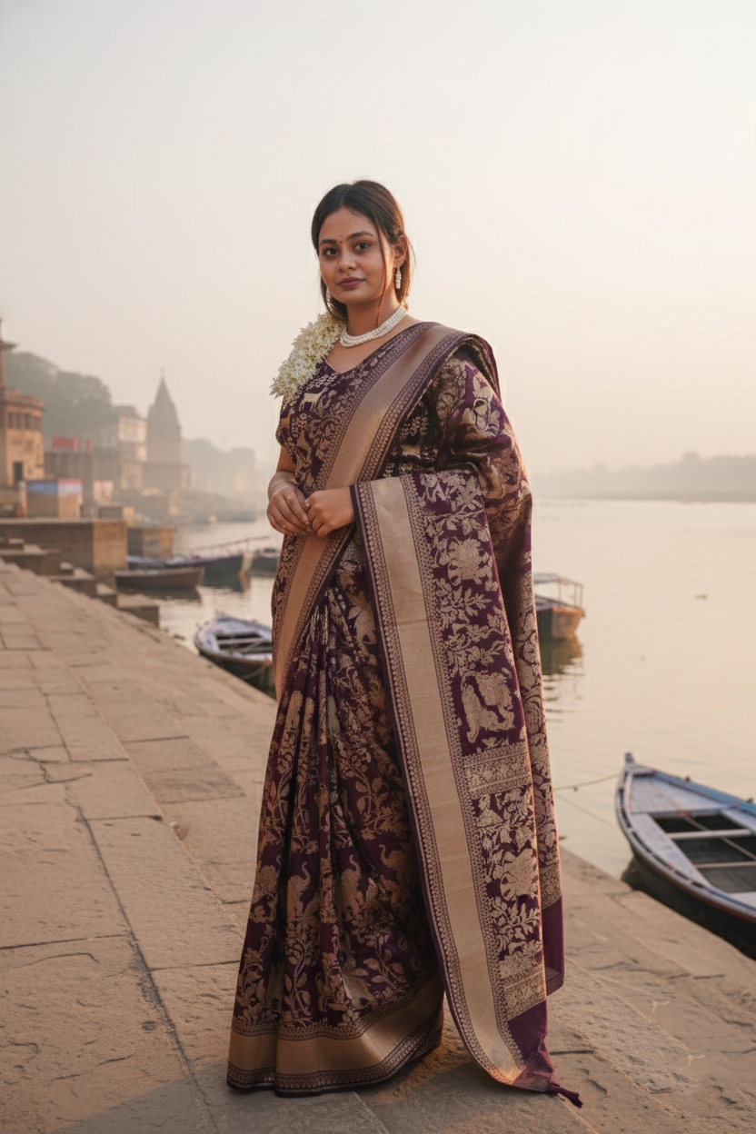 "VIRASAT 258" Banarasi Upadda Silk Real Zari Brocade Elephant Motif Saree