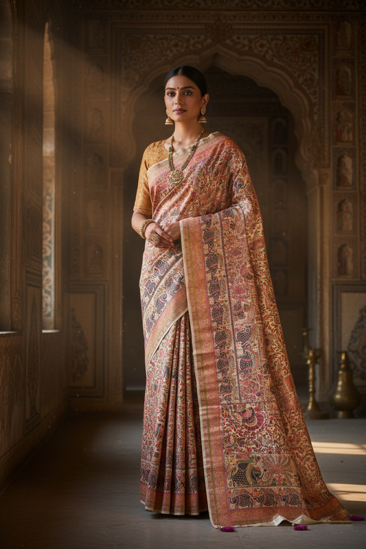 "Waah Banaras 082" Banarasi Multi-Color Meenakari Pashmina Silk Saree