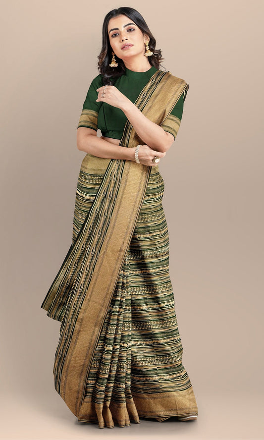 Handwoven Banarasi Pure Silk Bottle Green Wedding Saree