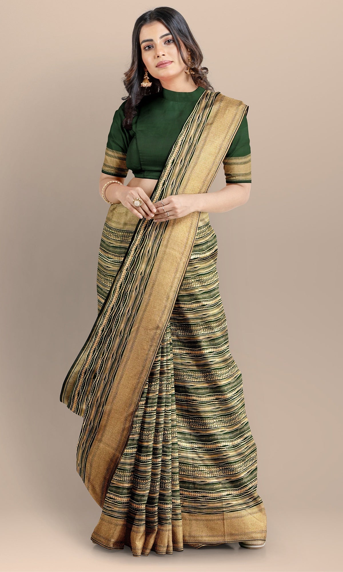 Handwoven Banarasi Pure Silk Bottle Green Wedding Saree