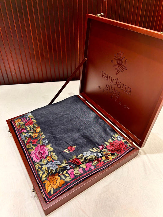 "VIRASAT 153" Pure Silk Hand Parsi Work Tussar Silk Saree