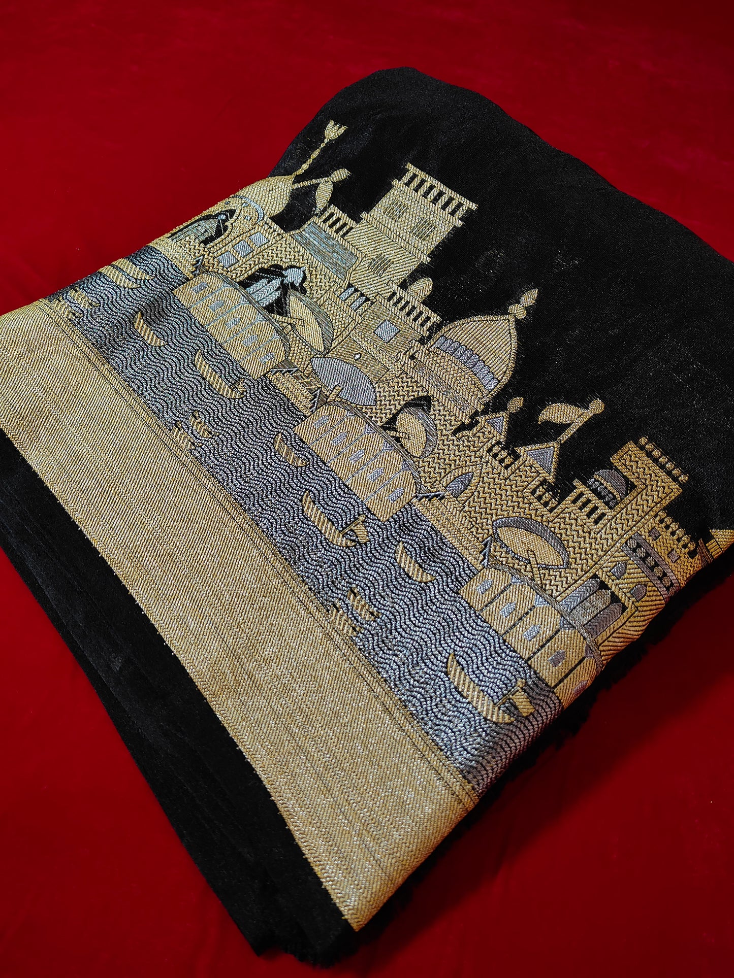 Kamadhatri Black Kashi Ghat Pattern Banarasi Silk Saree