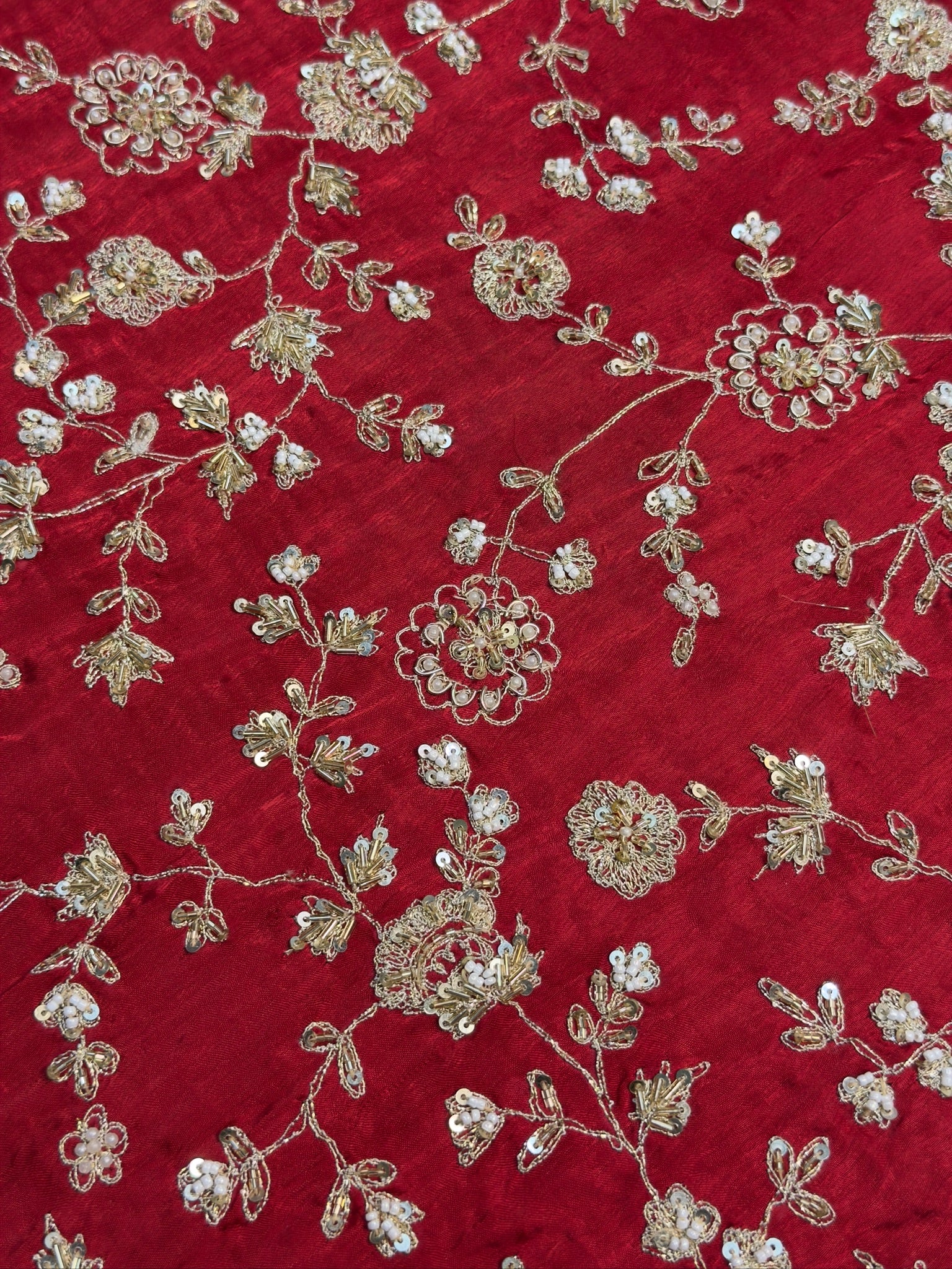 VIRASAT 394: Bridal Red Soft Crepe Silk Saree with Hand Zardozi Work