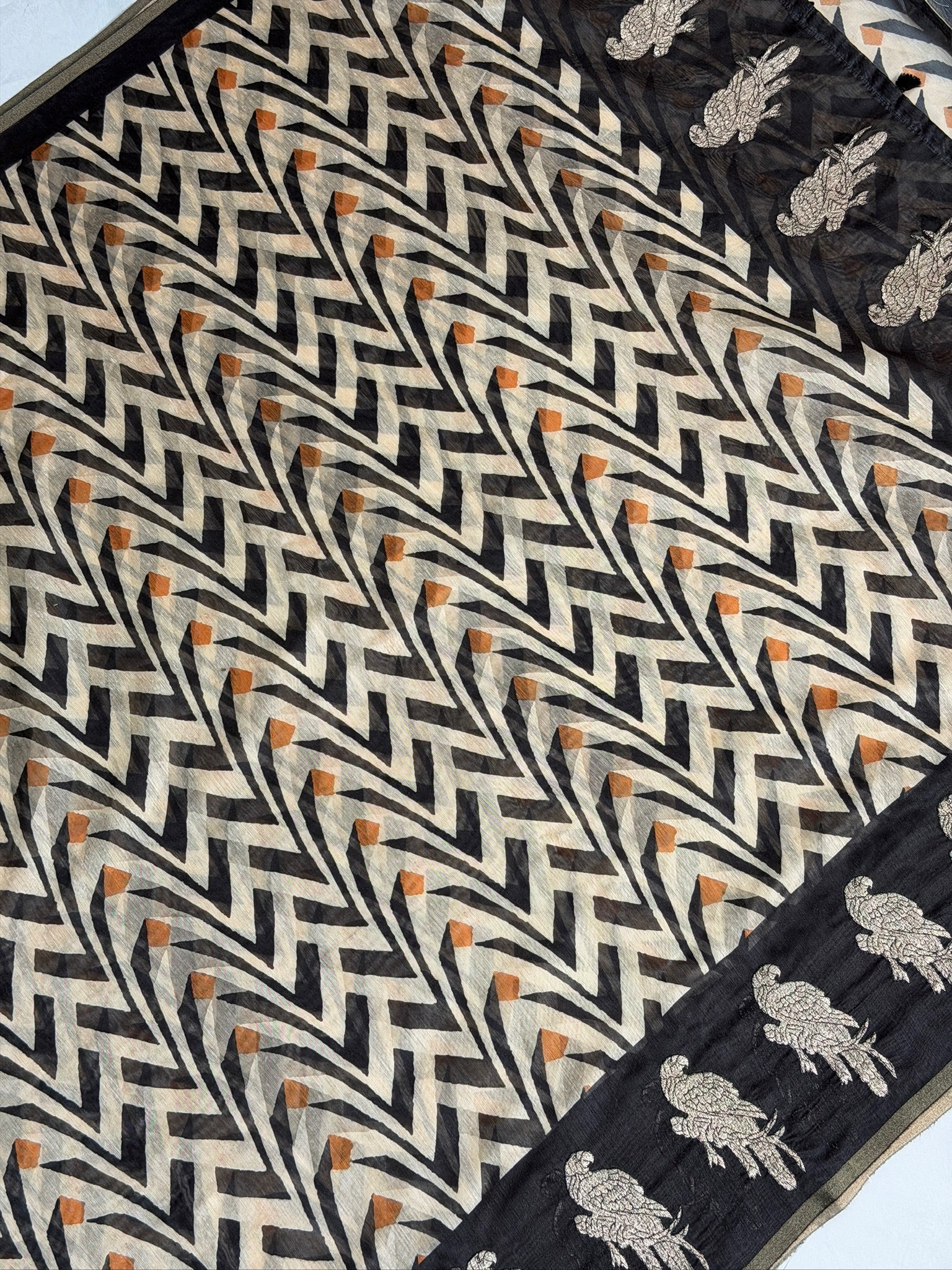 UTSAV BANARAS 395: Blackish Gold Cotton Tissue Saree with Kaatha & Zigzag Work