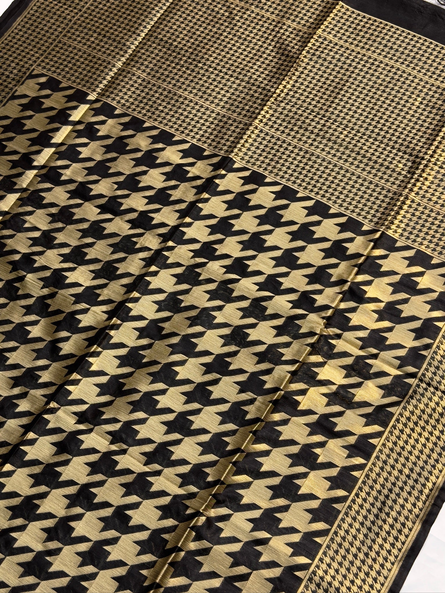 UTSAV BANARAS 402: Black Gold Raw Silk Saree with Abstract Designer Weave