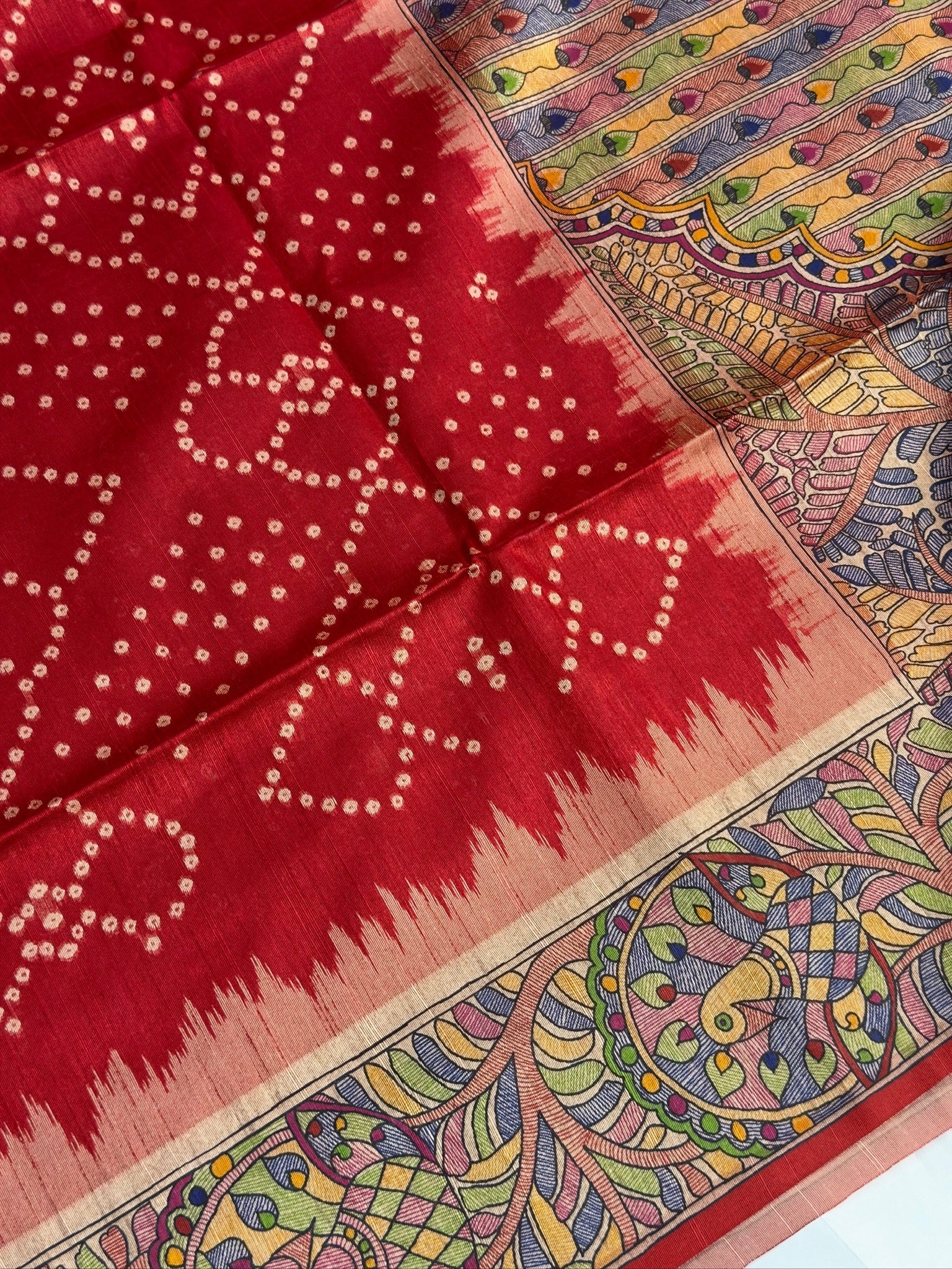 UTSAV BANARAS 406: Crimson Red Saree with Chunari Buti Weave & Kalamkari Printed Pallu