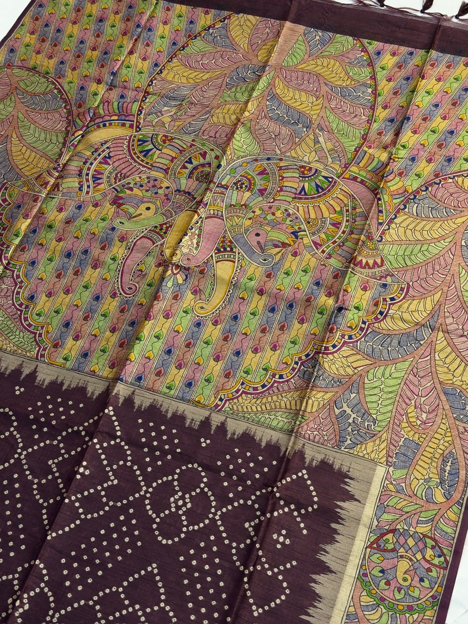 UTSAV BANARAS 405: Deep Wine Saree with Chunari Buti Weave & Kalamkari Printed Pallu