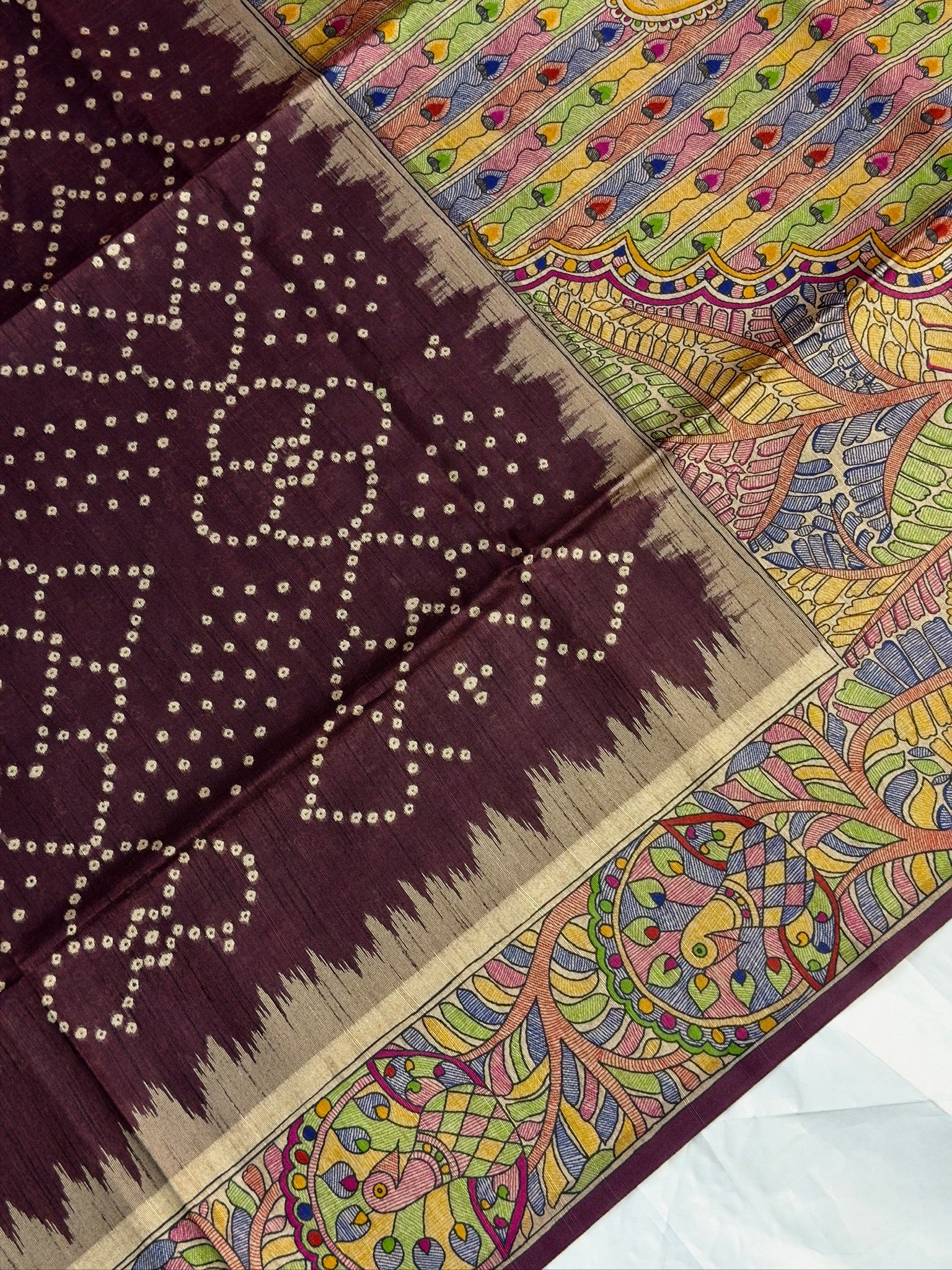 UTSAV BANARAS 405: Deep Wine Saree with Chunari Buti Weave & Kalamkari Printed Pallu