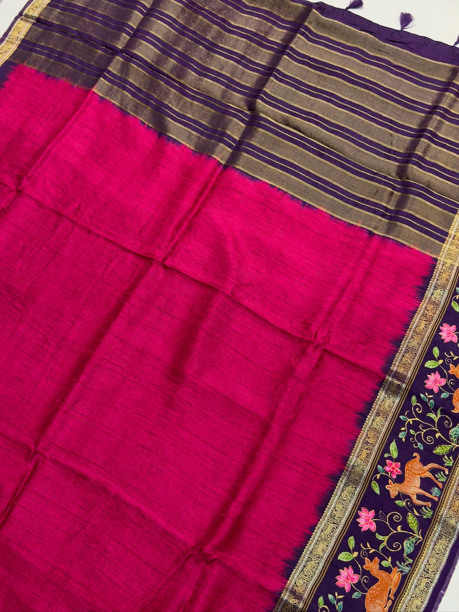 UTSAV BANARAS 289: Royal Magenta Tussar Georgette Saree with Tanjore Artistry Border