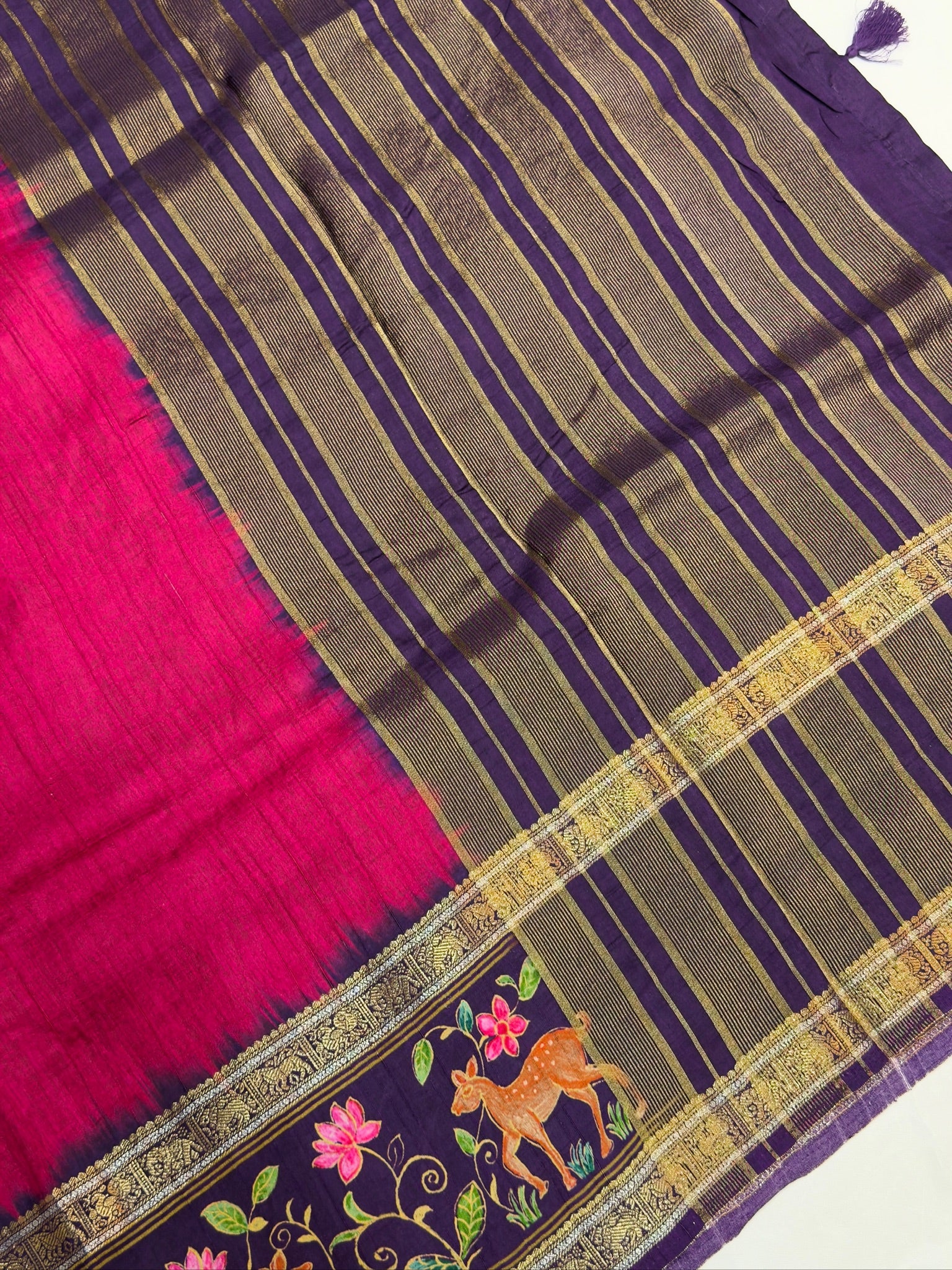 UTSAV BANARAS 289: Royal Magenta Tussar Georgette Saree with Tanjore Artistry Border