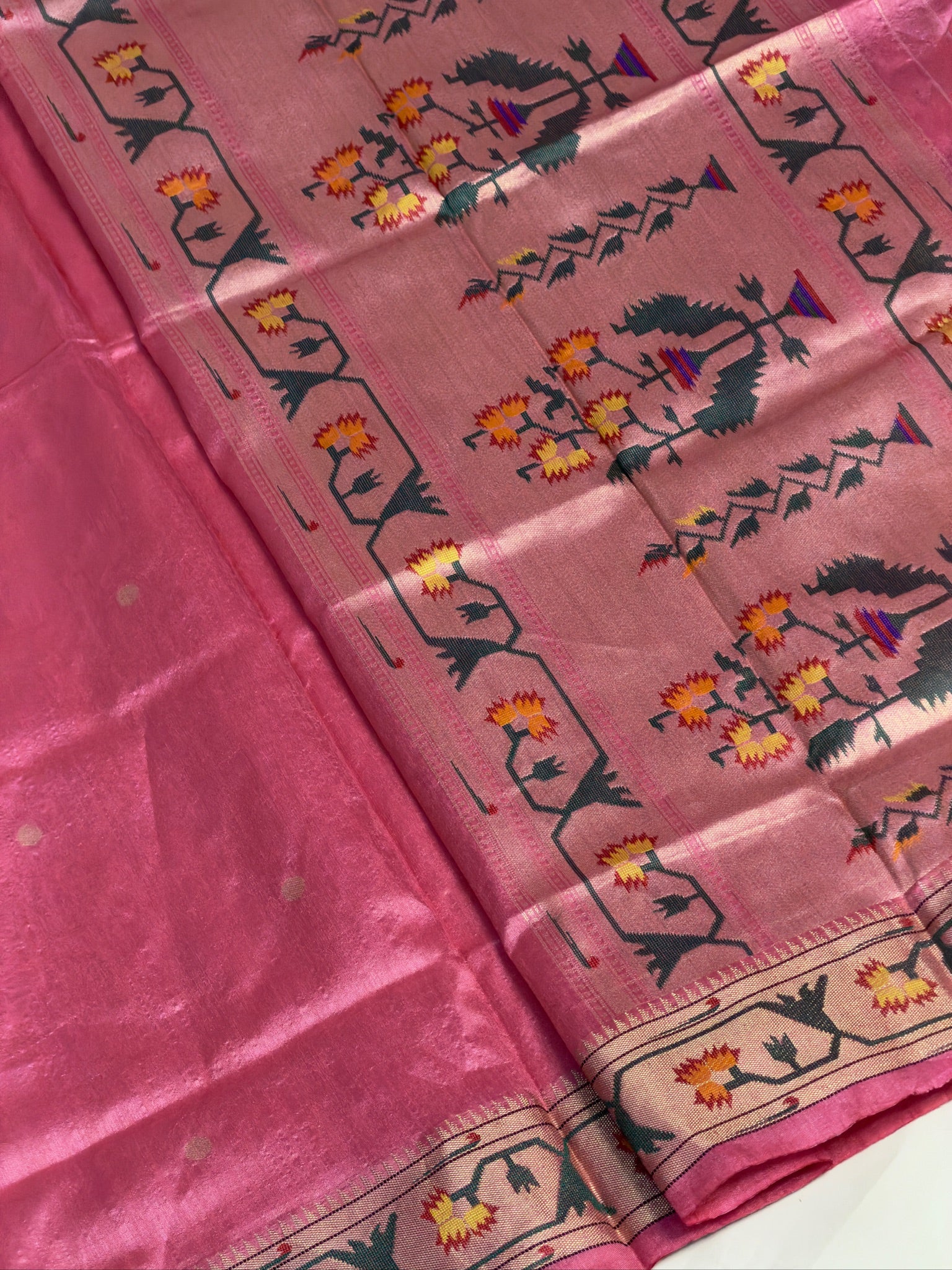 MANSI 172: Peachy Pink Raw Silk Suit Set with Artistic Woven Dupatta