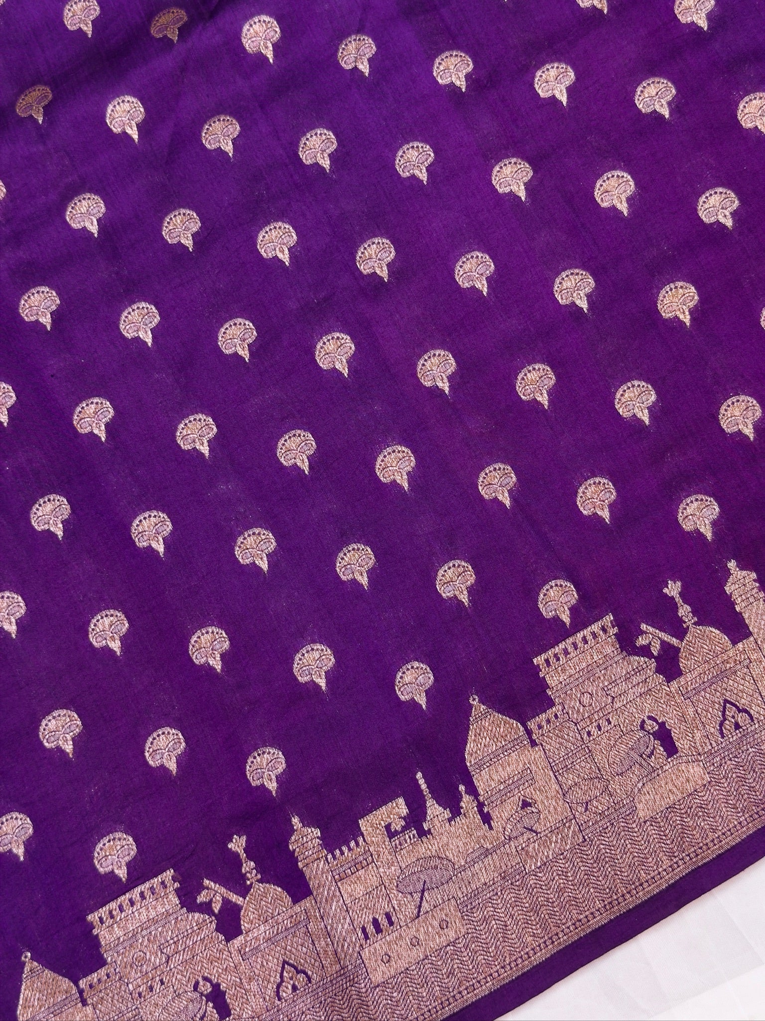 VIRASAT 403: Deep Purple Pure Silk Saree with Zari Ghat Design & Diya Motifs