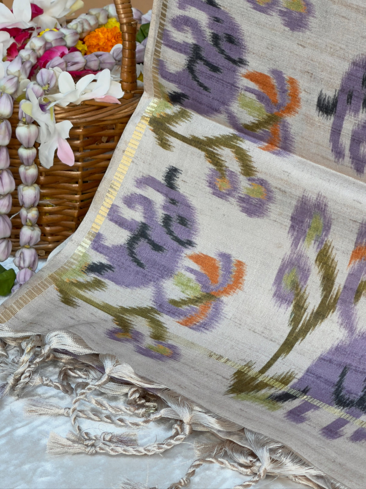 UTSAV BANARAS 393: Lavender Tussar Silk Saree With Zari Jacquard Check Line