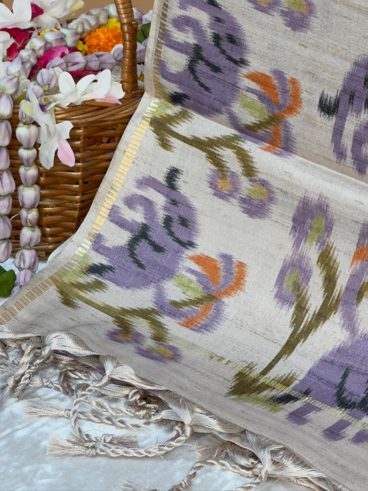 UTSAV BANARAS 393: Lavender Tussar Silk Saree With Zari Jacquard Check Line