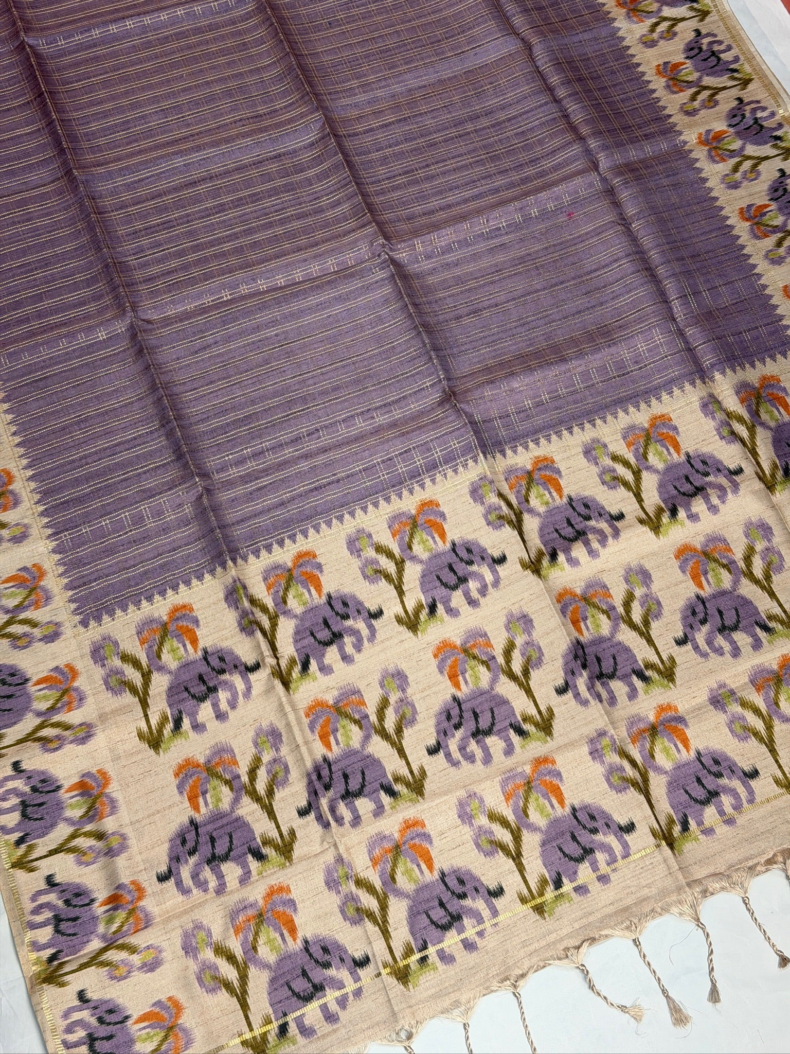 UTSAV BANARAS 393: Lavender Tussar Silk Saree With Zari Jacquard Check Line