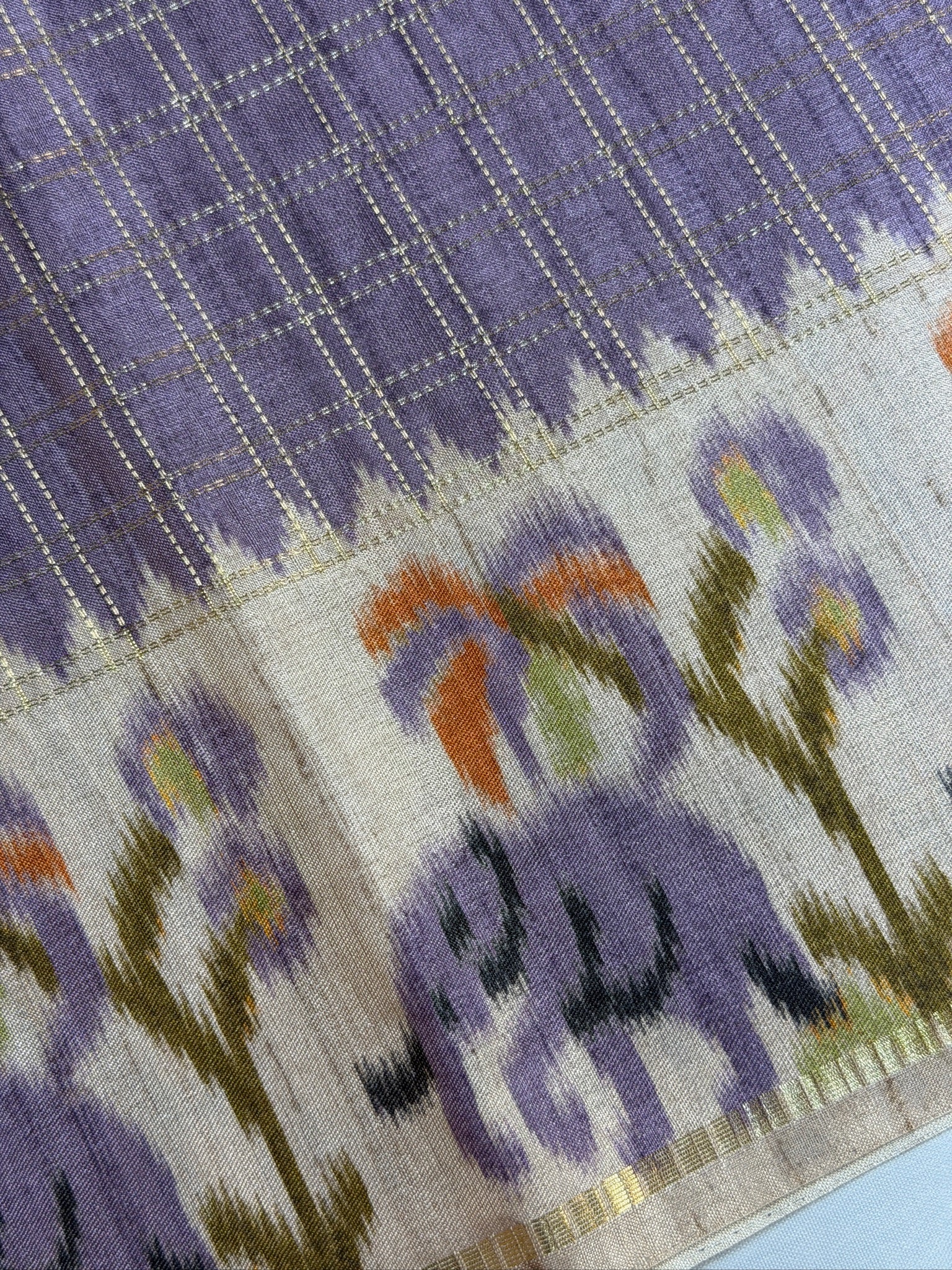 UTSAV BANARAS 393: Lavender Tussar Silk Saree With Zari Jacquard Check Line