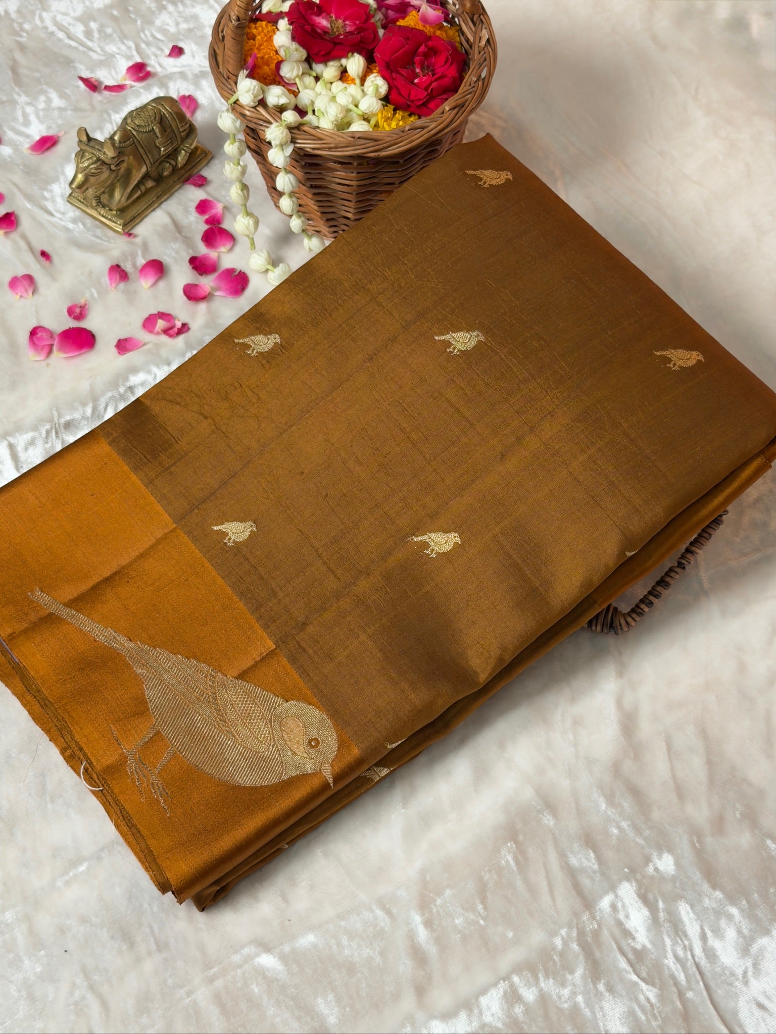 VIRASAT 371: Chocolate Brown Pure Mulberry Silk Saree with Zari Work