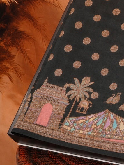 VIRASAT 429: Pure Silk Banarasi Saree with Heritage Ghat Border, Antique Zari Meenakari & Polka Dot Weaving