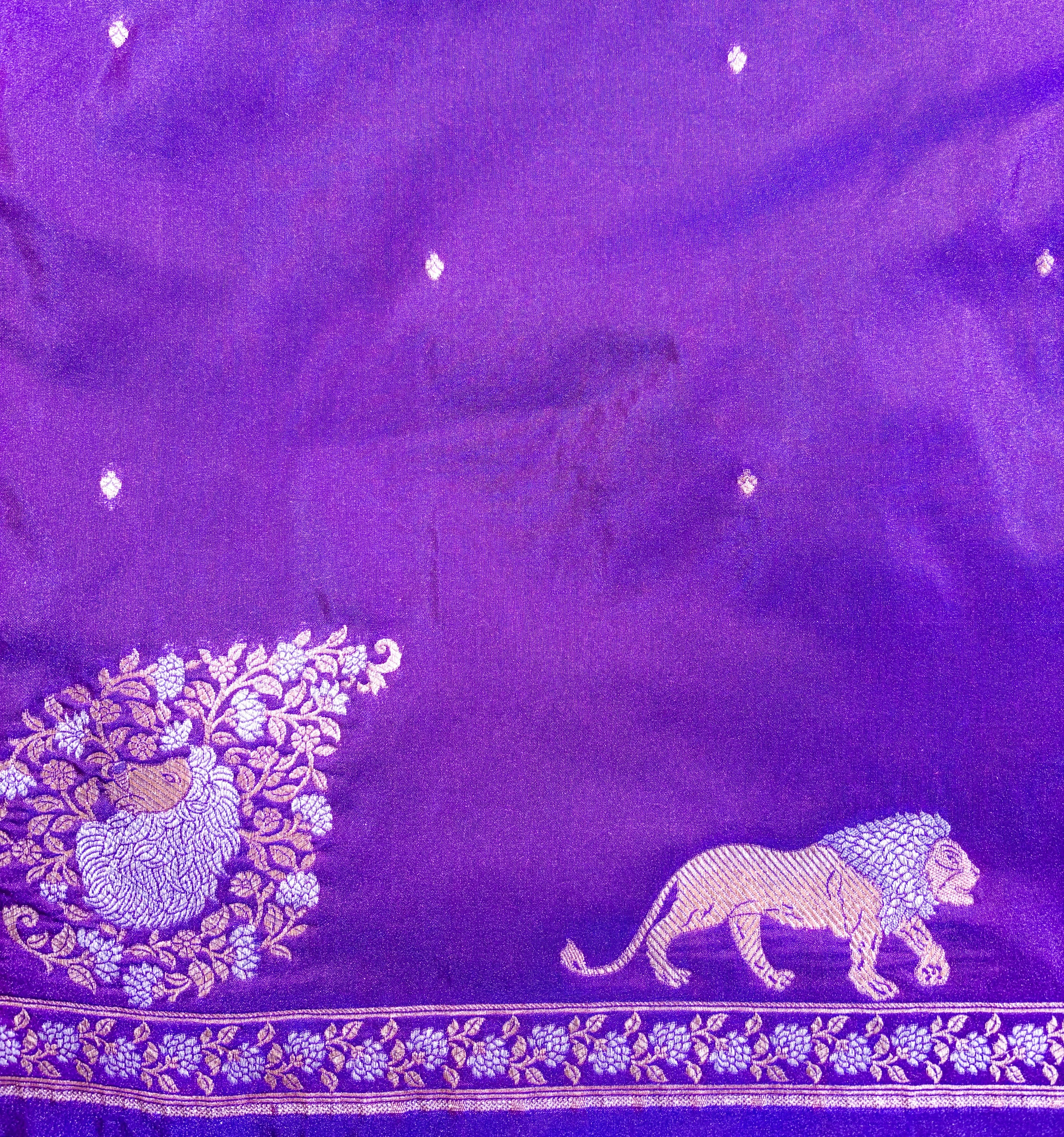 Waah Banaras 108: Royal Violet Semi Katan Banarasi Saree with Sona Rupa Zari & Heritage Motifs