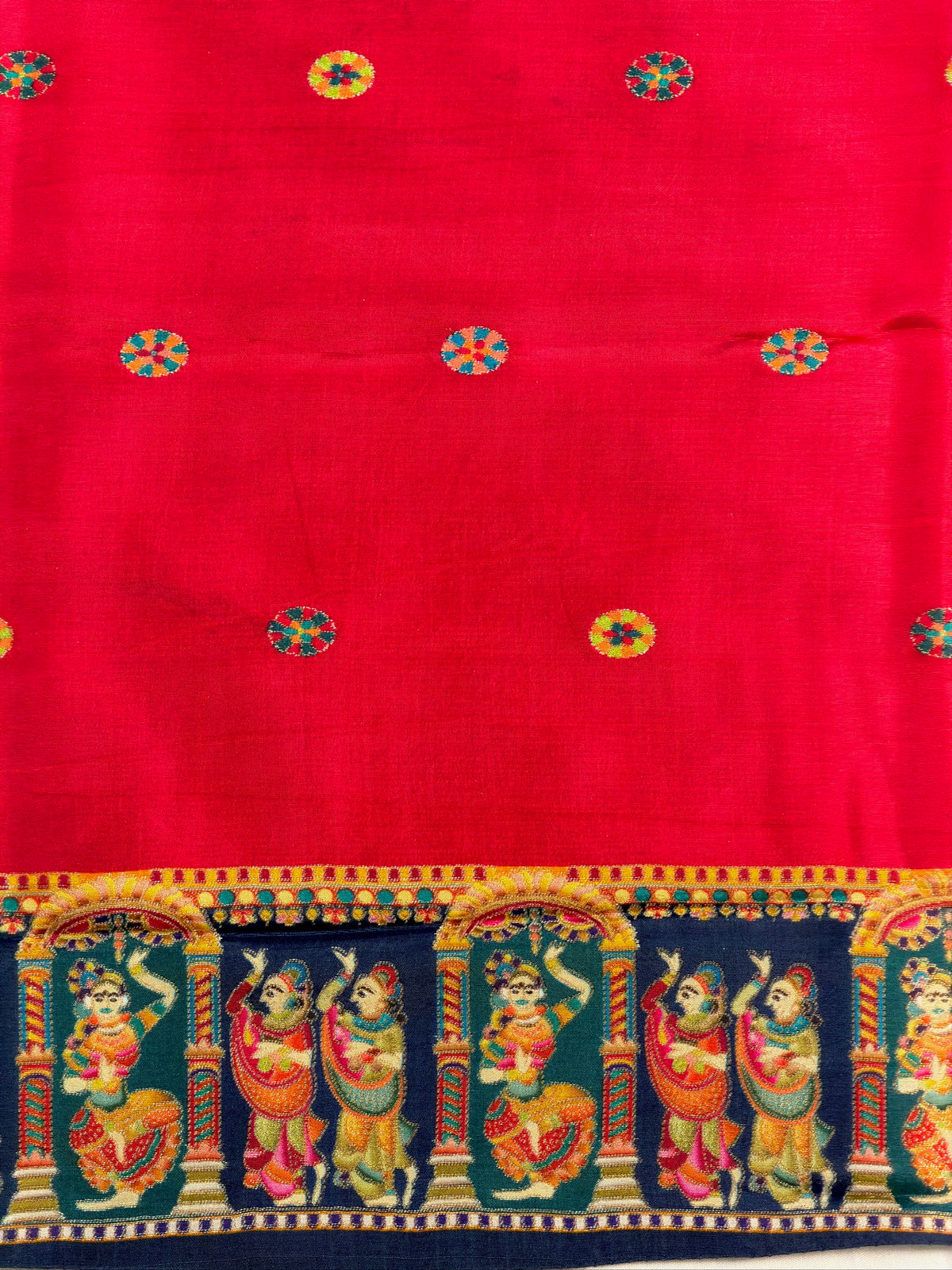 UTSAV BANARAS 477A: Ink Blue Butter Silk Saree with Heritage Position Print & Contrast Blouse
