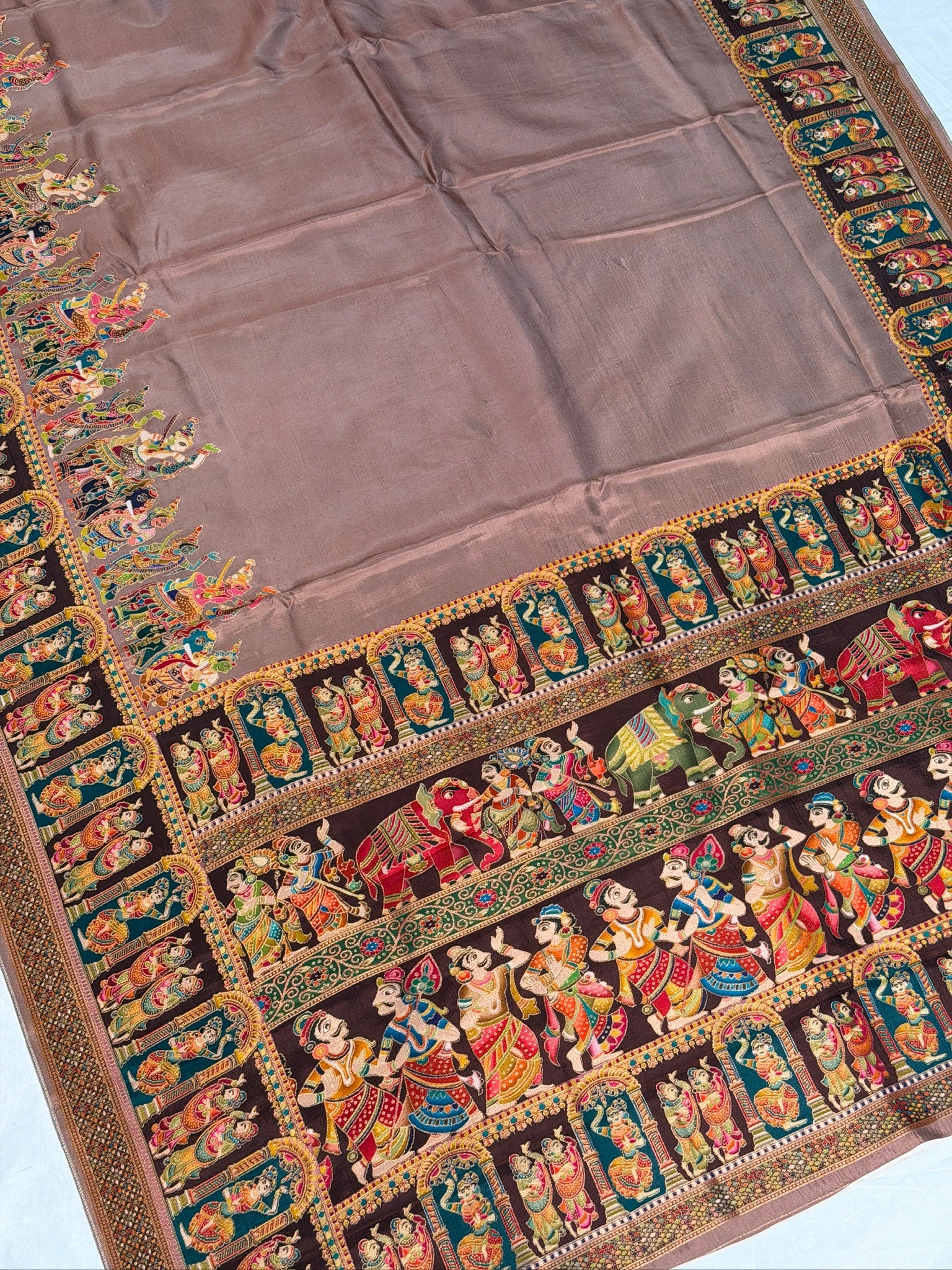 UTSAV BANARAS 477B: Dusty Pink Butter Silk Saree with Heritage Position Print & Contrast Blouse