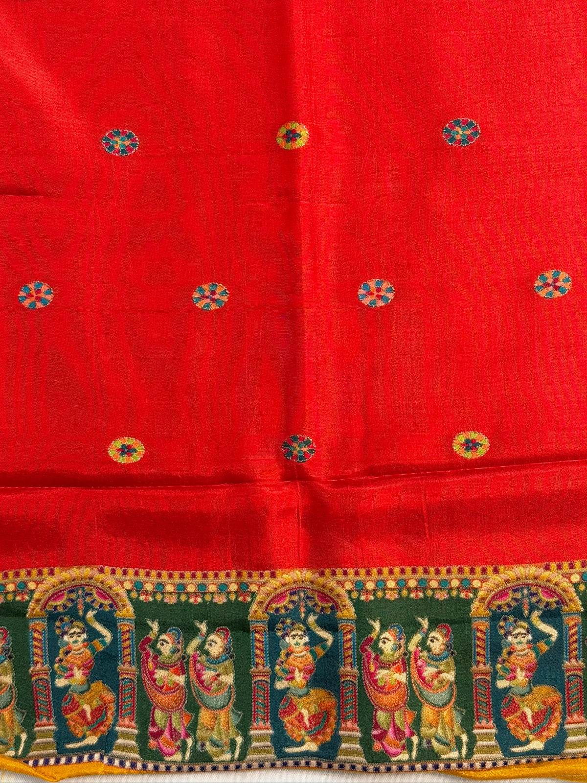 UTSAV BANARAS 477C: Mustard Yellow Butter Silk Saree with Heritage Position Print & Contrast Blouse