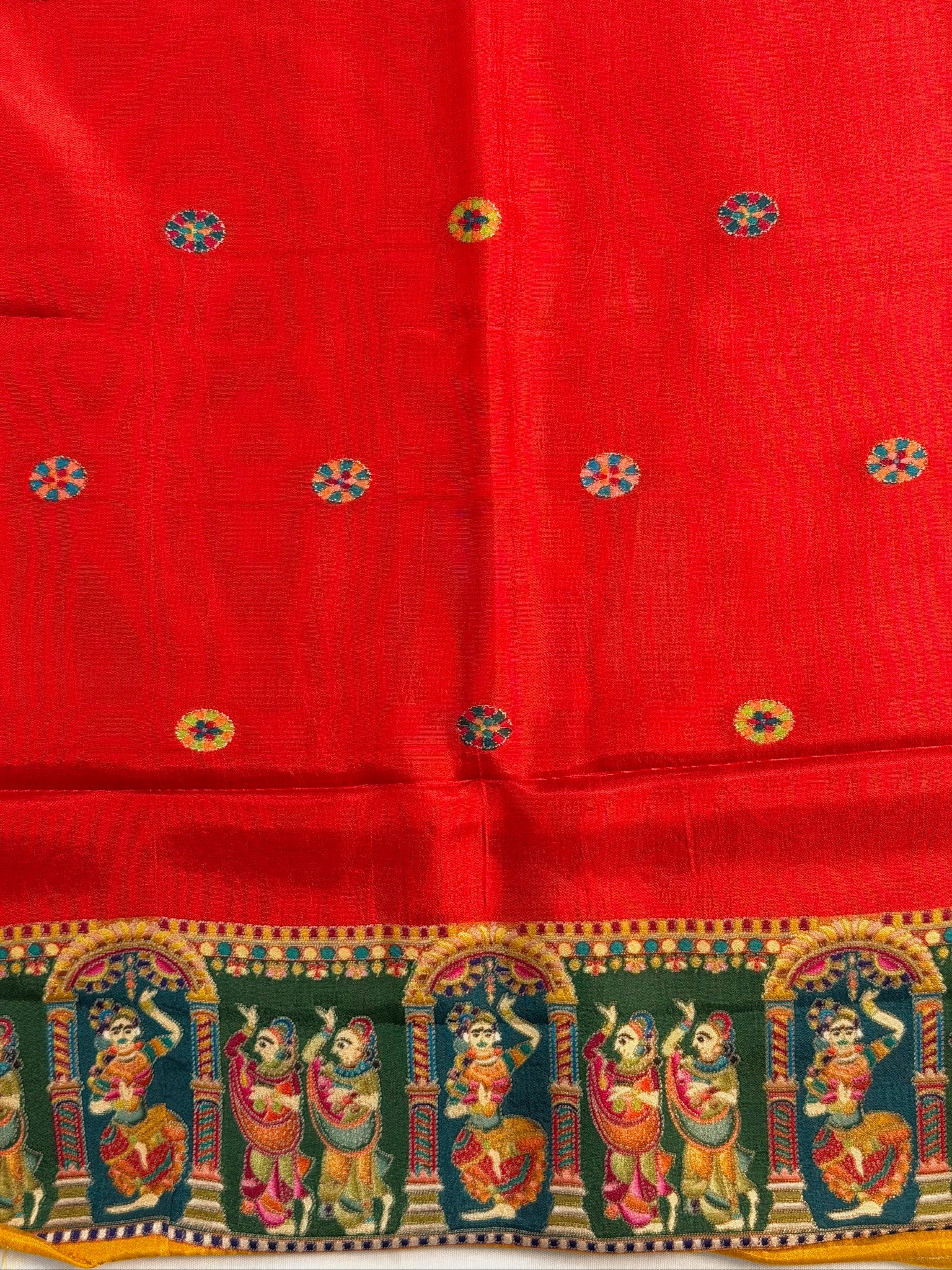 UTSAV BANARAS 477C: Mustard Yellow Butter Silk Saree with Heritage Position Print & Contrast Blouse