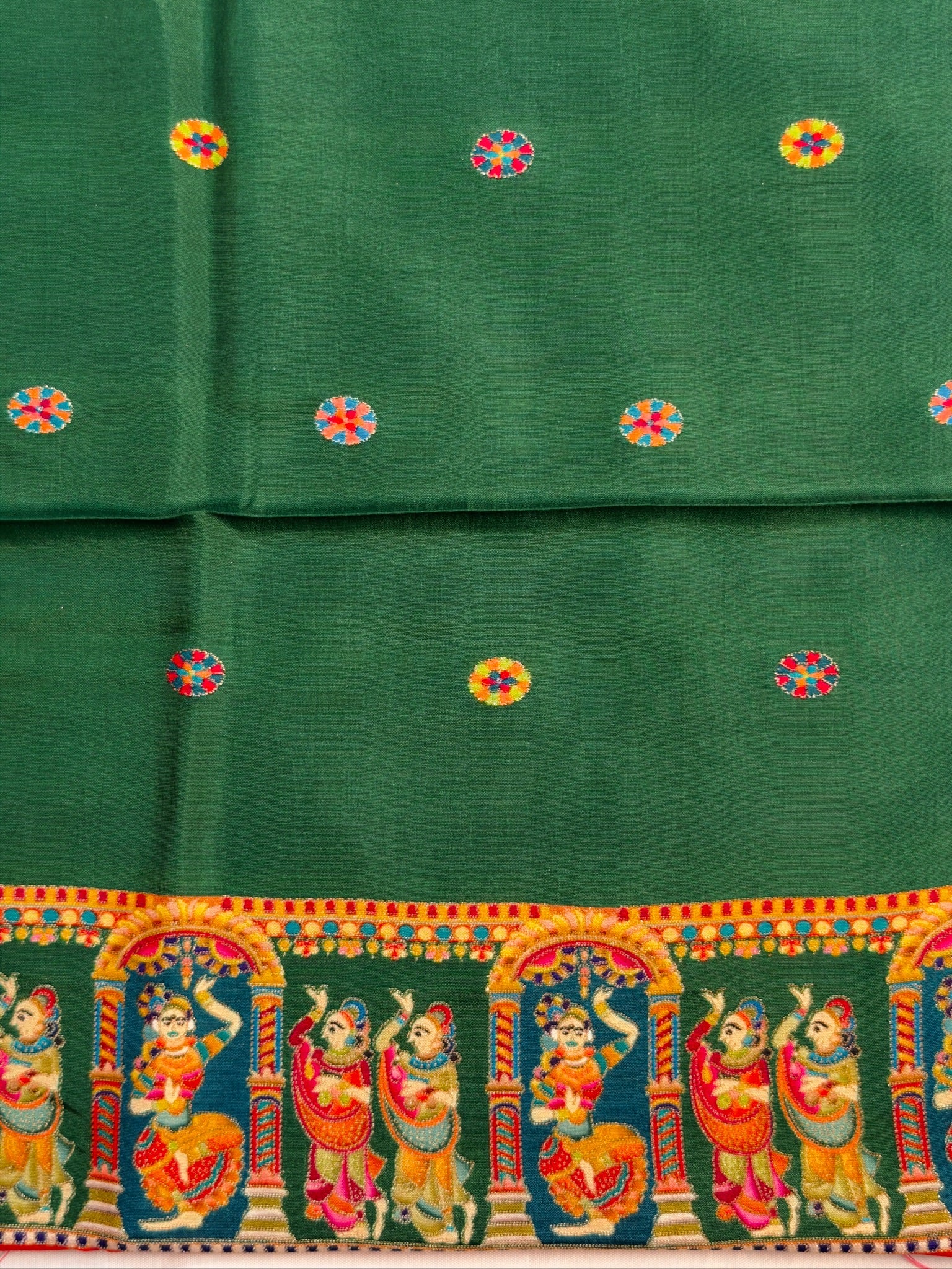 UTSAV BANARAS 477F: Cherry Red Butter Silk Saree with Heritage Position Print & Contrast Blouse