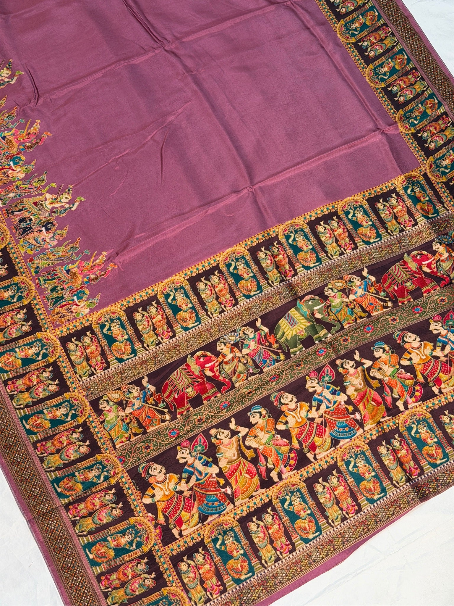 UTSAV BANARAS 477: Onion Pink Butter Silk Saree with Heritage Position Print & Contrast Blouse