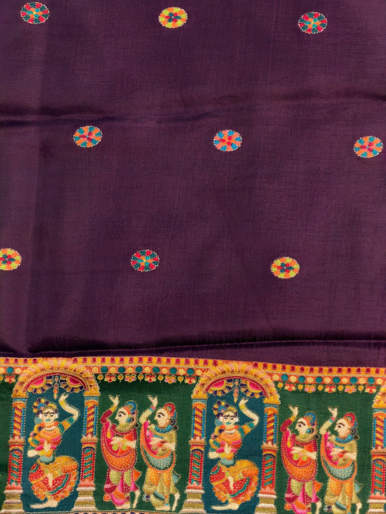 UTSAV BANARAS 477D: Crimson Red Butter Silk Saree with Heritage Position Print & Contrast Blouse