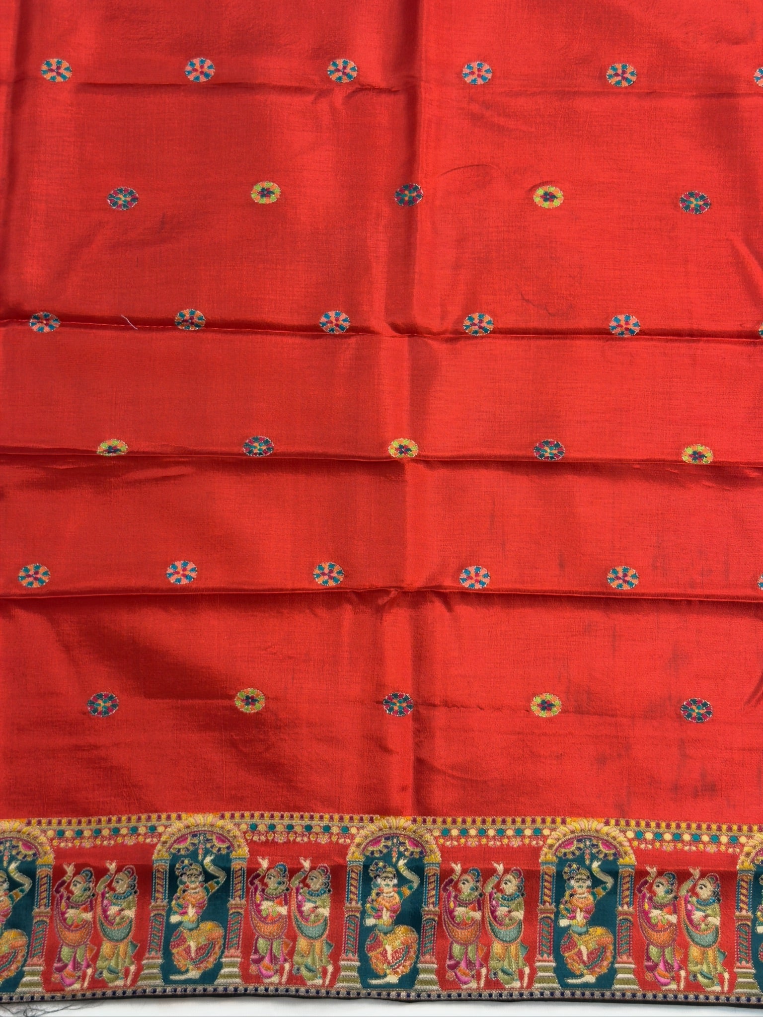 UTSAV BANARAS 477E: Jet Black Butter Silk Saree with Heritage Position Print & Contrast Blouse