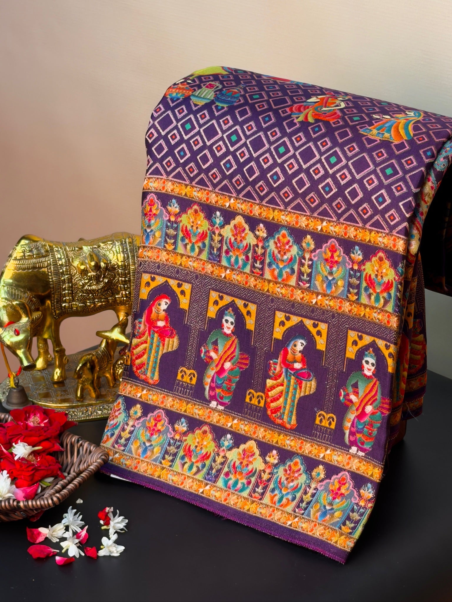 UTSAV BANARAS 475F: Dulhan Red Butter Silk Saree with Heritage Position Print & Contrast Blouse