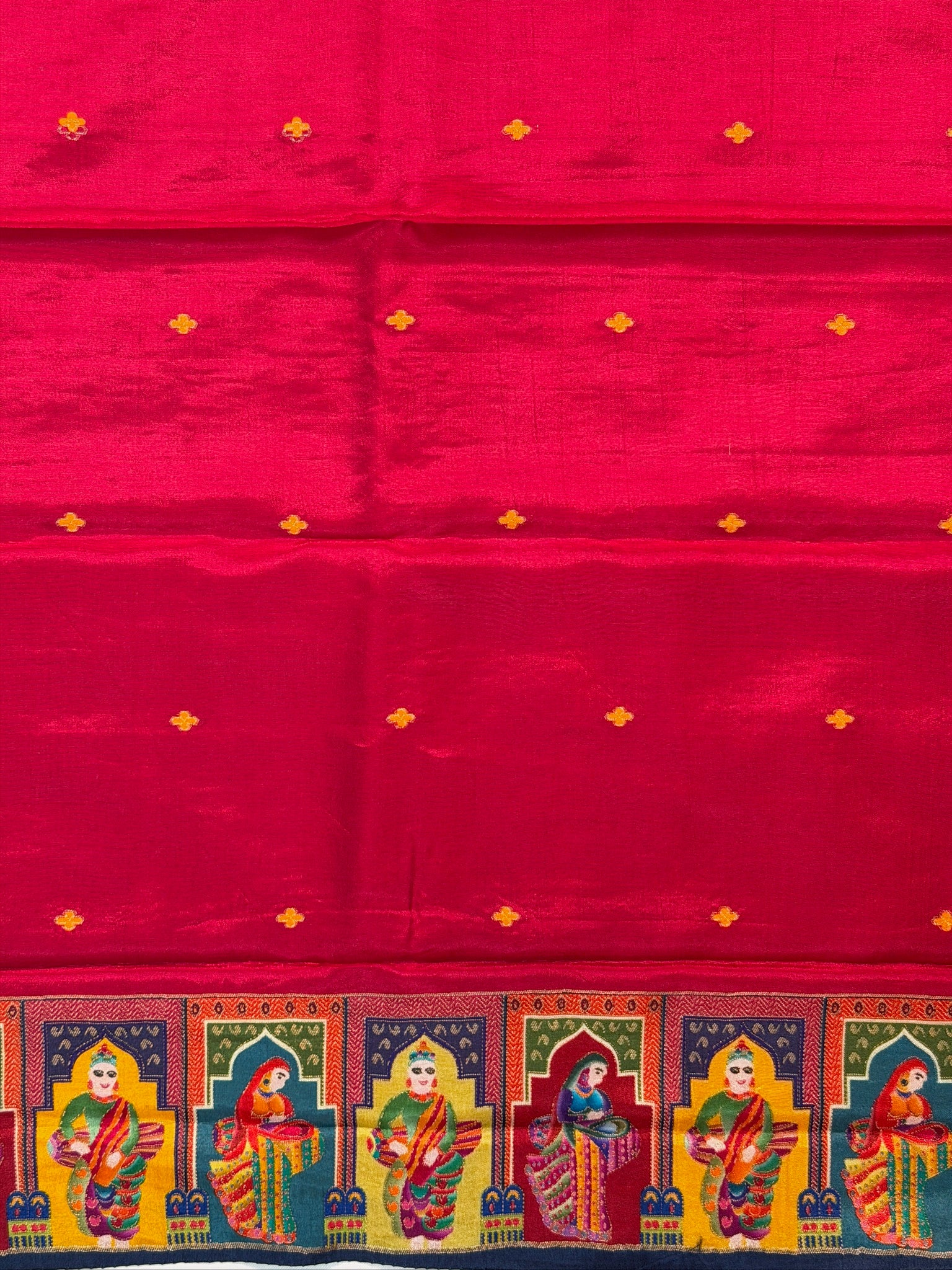 UTSAV BANARAS 475H: Navy Blue Butter Silk Saree with Heritage Position Print & Contrast Blouse