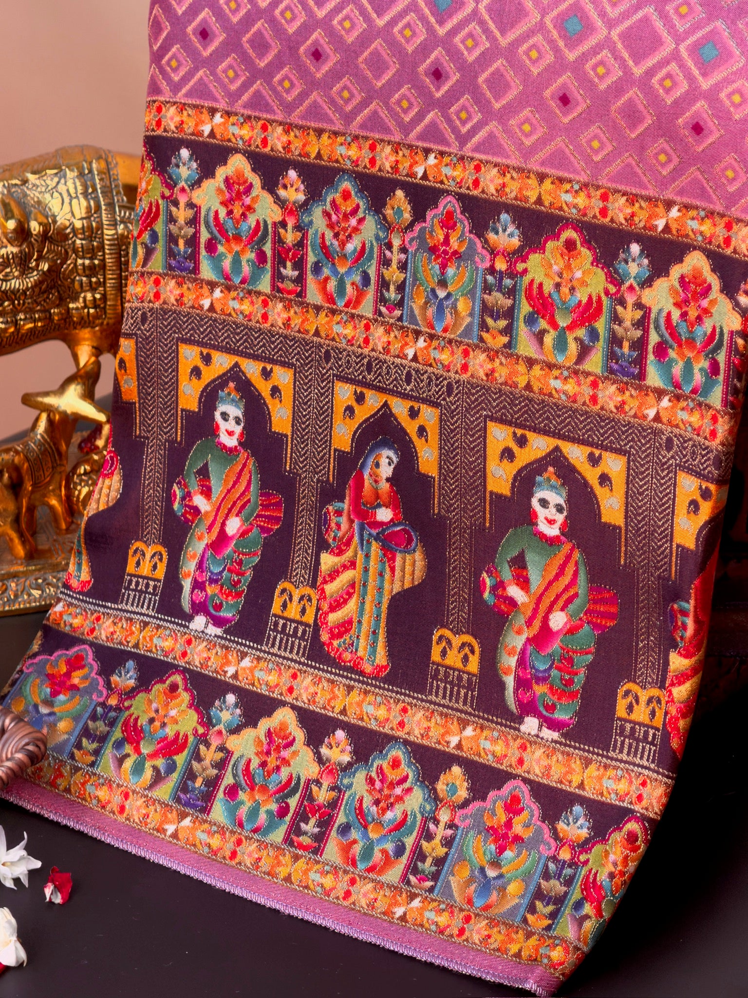 UTSAV BANARAS 475: Lotus Pink Butter Silk Saree with Heritage Position Print & Contrast Blouse