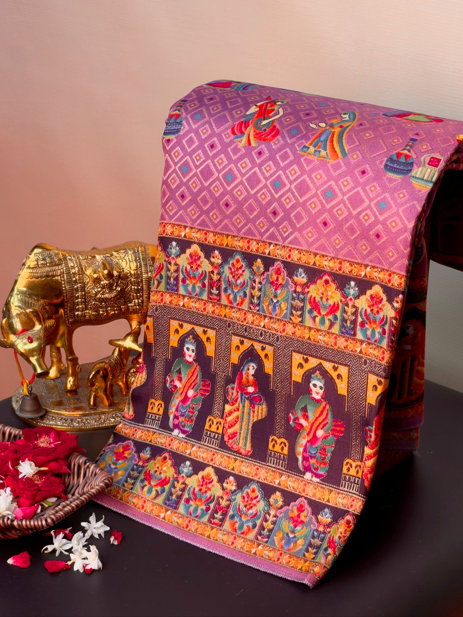 UTSAV BANARAS 475F: Dulhan Red Butter Silk Saree with Heritage Position Print & Contrast Blouse