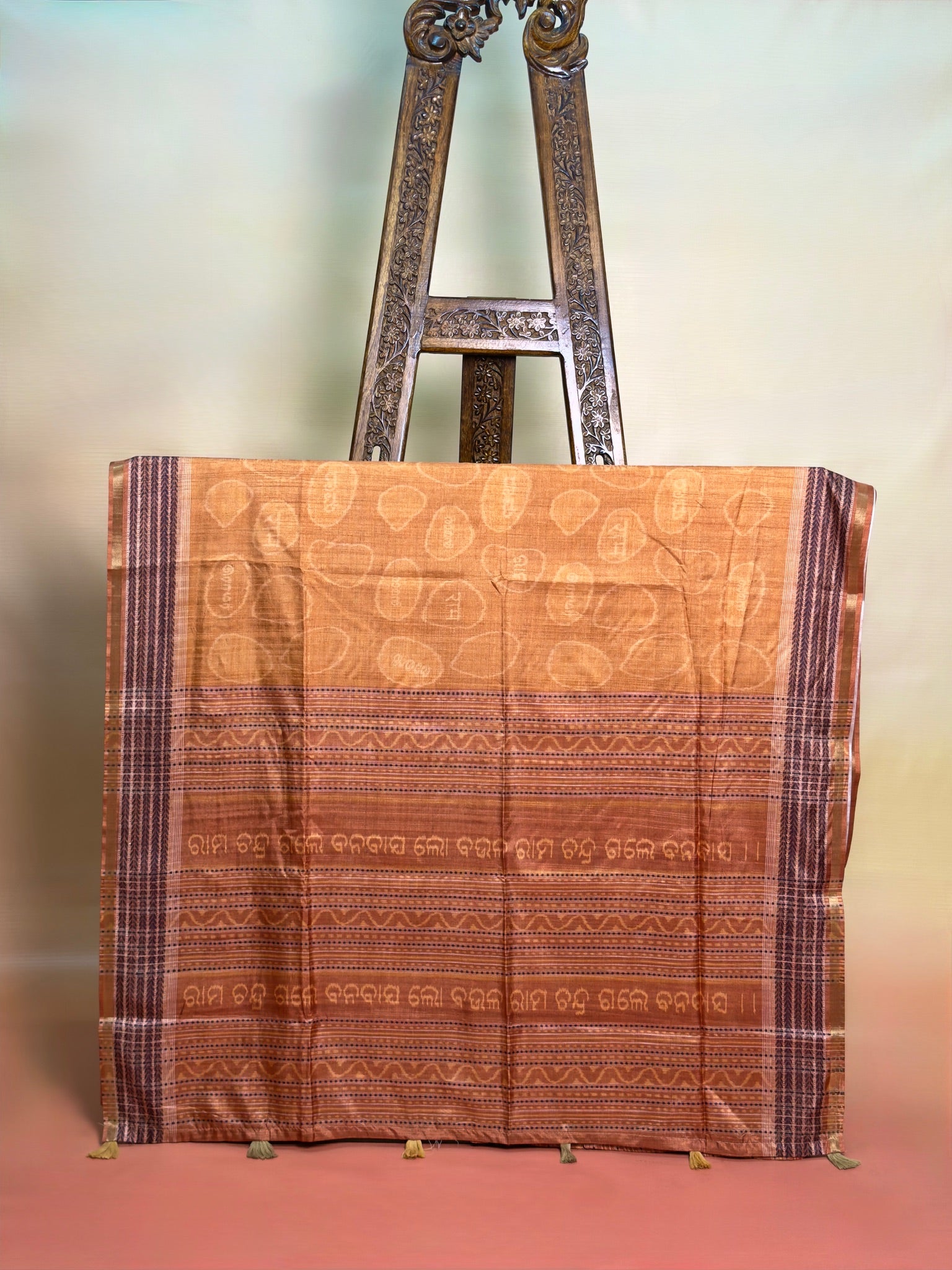 UTSAV BANARAS 480: Rust Orange Ram Sila Tussar Silk Saree – Sacred Bandha Ikat Masterpiece Inspired by Nita M. Ambani