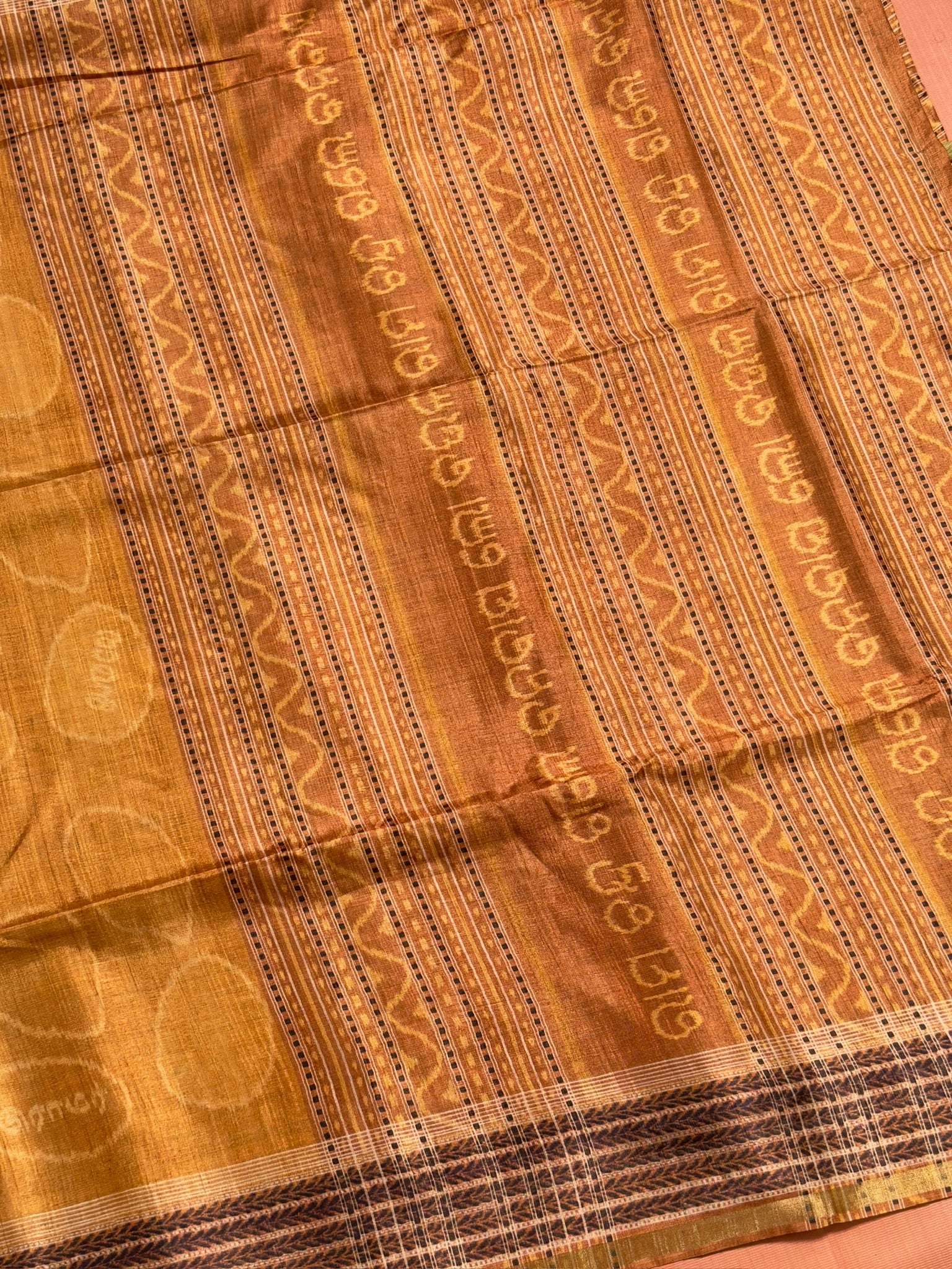 UTSAV BANARAS 480: Rust Orange Ram Sila Tussar Silk Saree – Sacred Bandha Ikat Masterpiece Inspired by Nita M. Ambani