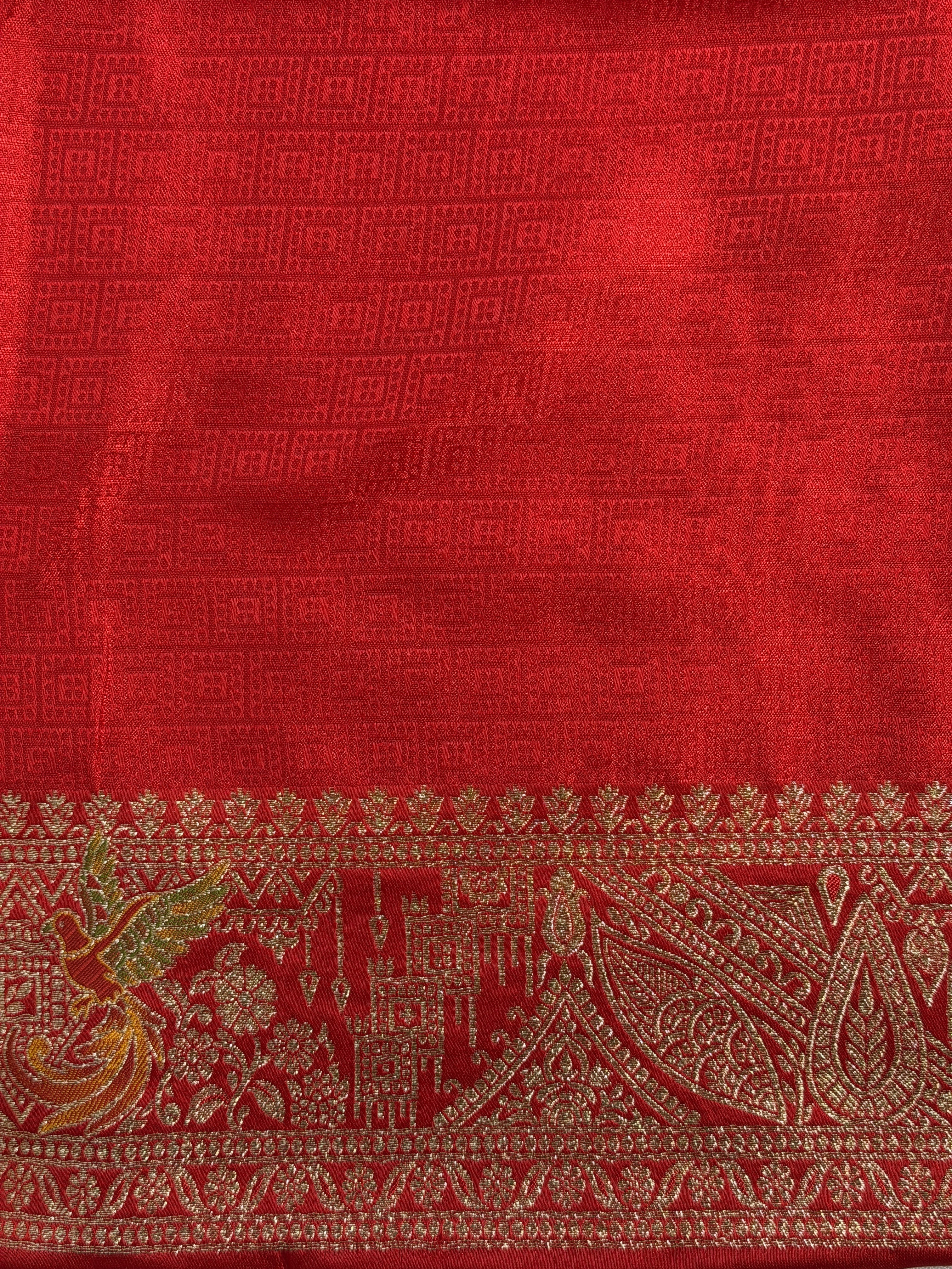 UTSAV BANARAS 421: Creamy White Satin Mashru Valkalam Saree with Meenakari Floral Border & Matching Dupatta