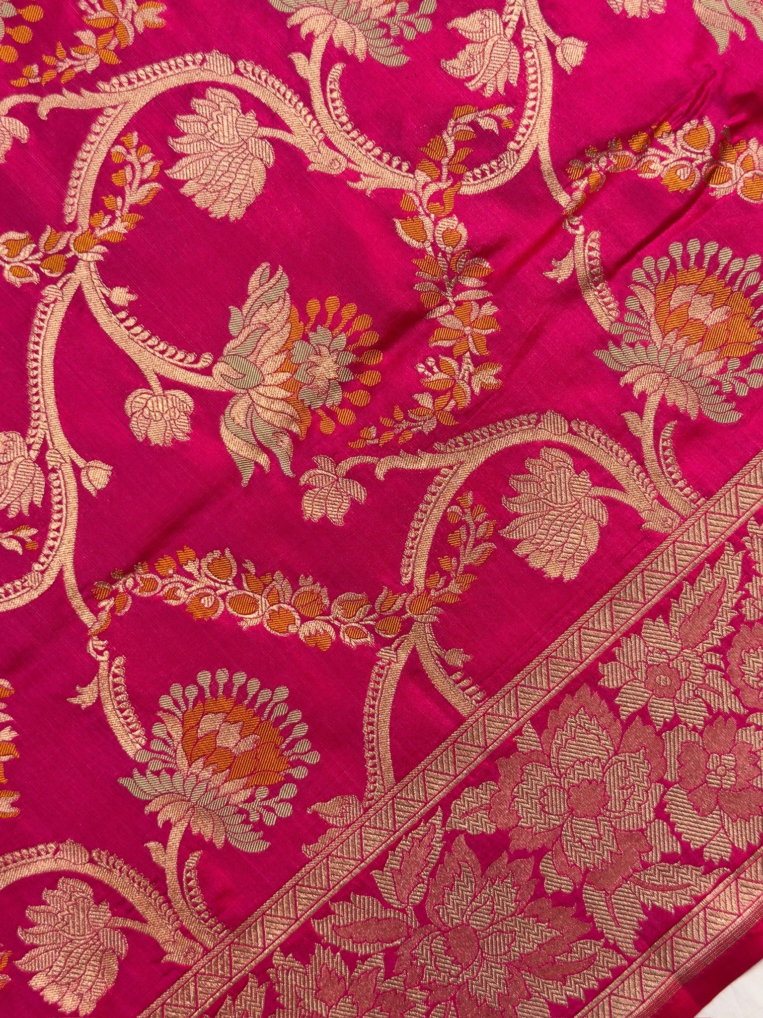 VIRASAT 426A: Pure Handloom Kadwa Katan Silk Saree Hot Pink | Silk Mark Certified | Celebrity Choice
